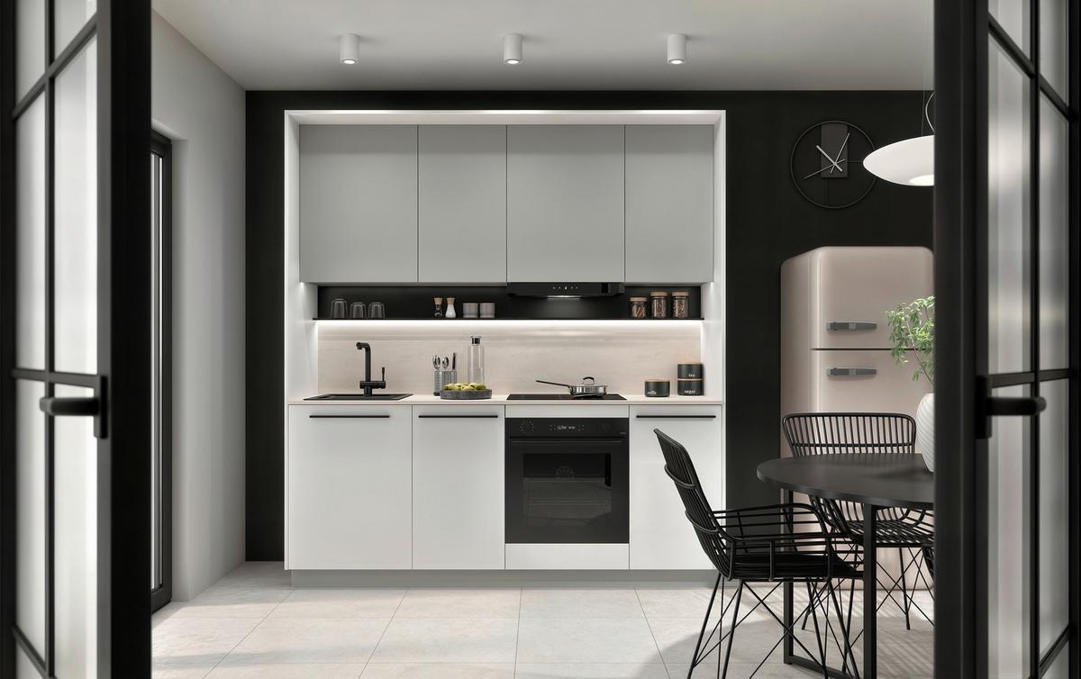 Küchenblock Milino o. Geräte Weiss/Grau - Hellgrau/Schwarz, Basics, Holzwerkstoff/Kunststoff (210cm) - Visiona