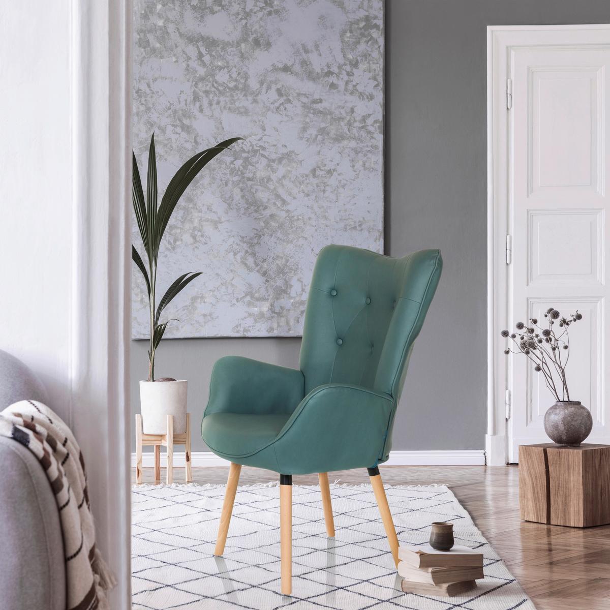 Fotelj Havenio I, Metino Zelena - barve bukve/metino zelena, Moderno, tekstil/les (70/106/75cm) - MID.YOU