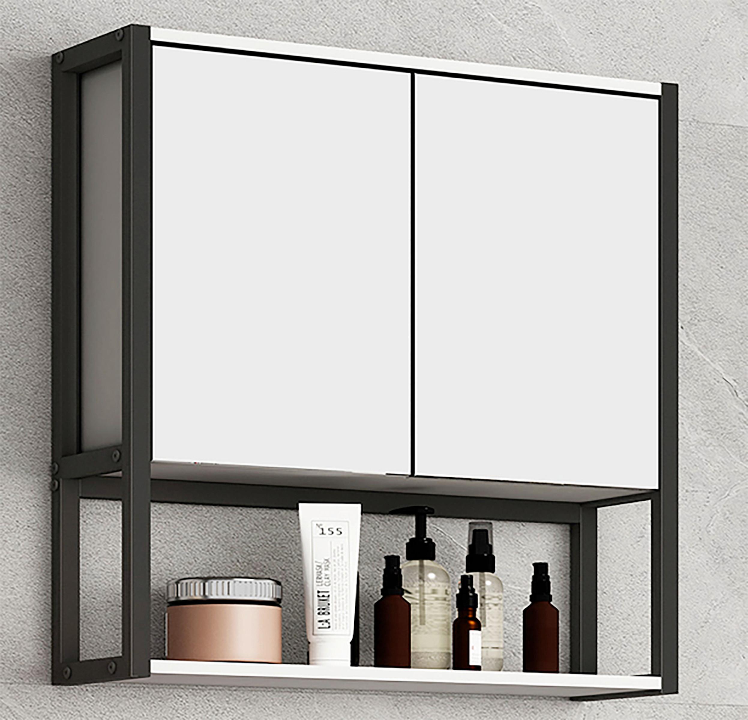 Spiegelschrank Edino ca. 60x60 cm Weiß/Schwarz - Weiß, MODERN, Glas/Holzwerkstoff (60/60/17cm) - MID.YOU
