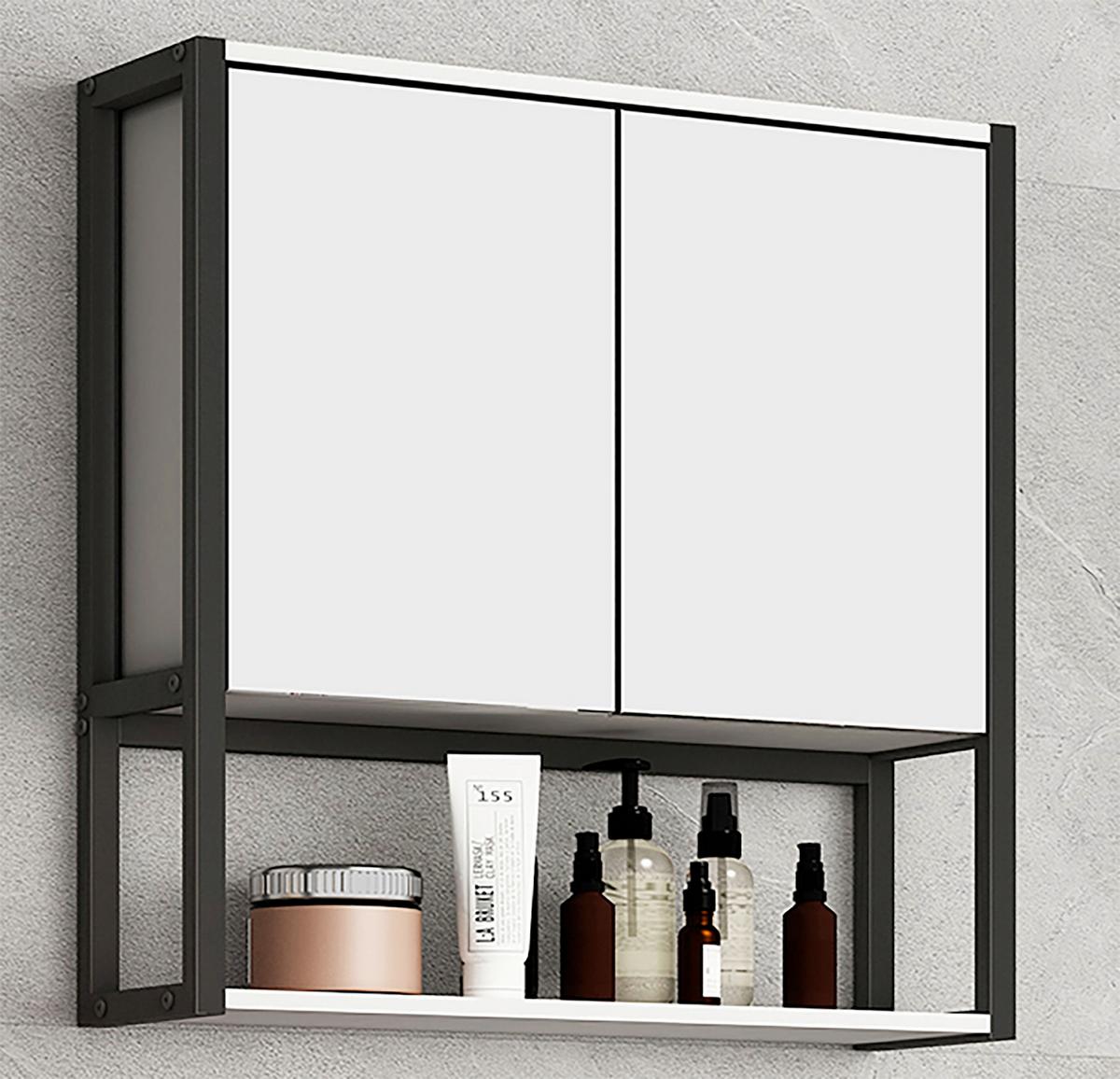 Spiegelschrank Edino ca. 60x60 cm Weiß/Schwarz - Weiß, MODERN, Glas/Holzwerkstoff (60/60/17cm) - MID.YOU