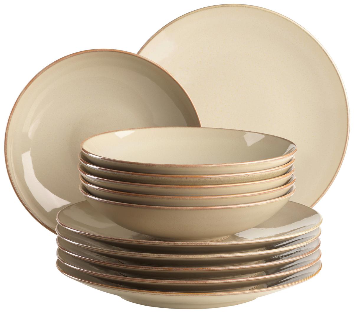 Tafelservice Ossia aus Steinzeug, 12-teilig - Sandfarben, Basics, Keramik - Mäser