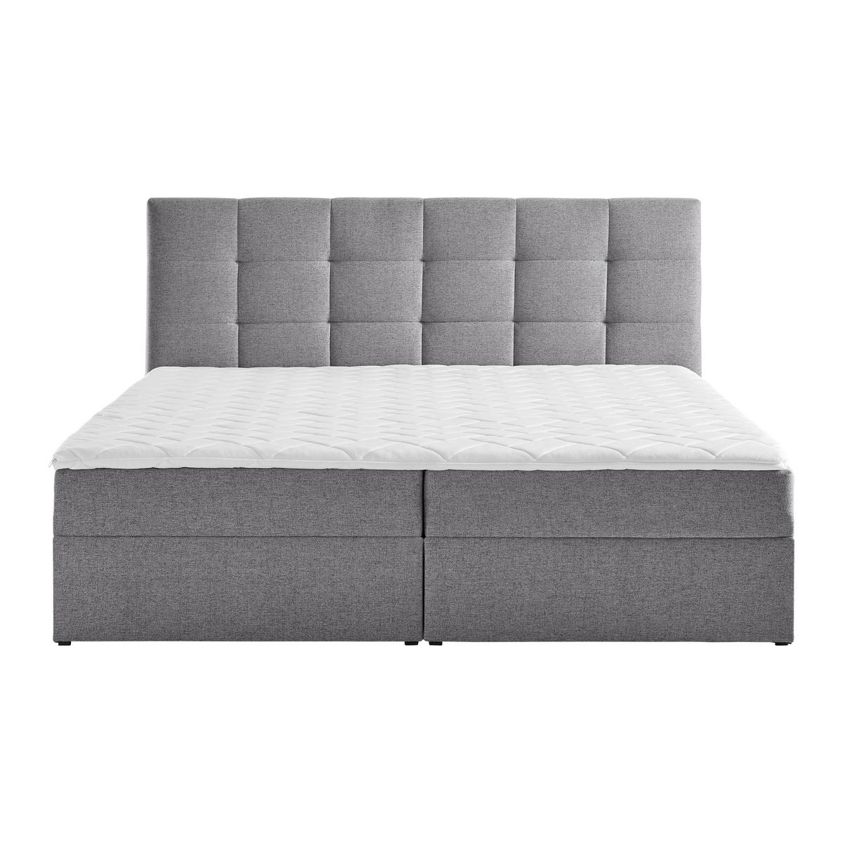 Pat tip boxspring MARSELIE cca 200X220 gri cu topper - gri, Modern, lemn/textil (200/220cm) - Bessagi Home
