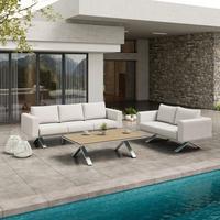 Loungegarnitur Sofia Hellgrau Outdoorstoff/Metall +Abdeckung - Hellgrau/Naturfarben, MODERN, Kunststoff/Textil (221/67/80cm) - Bessagi Garden