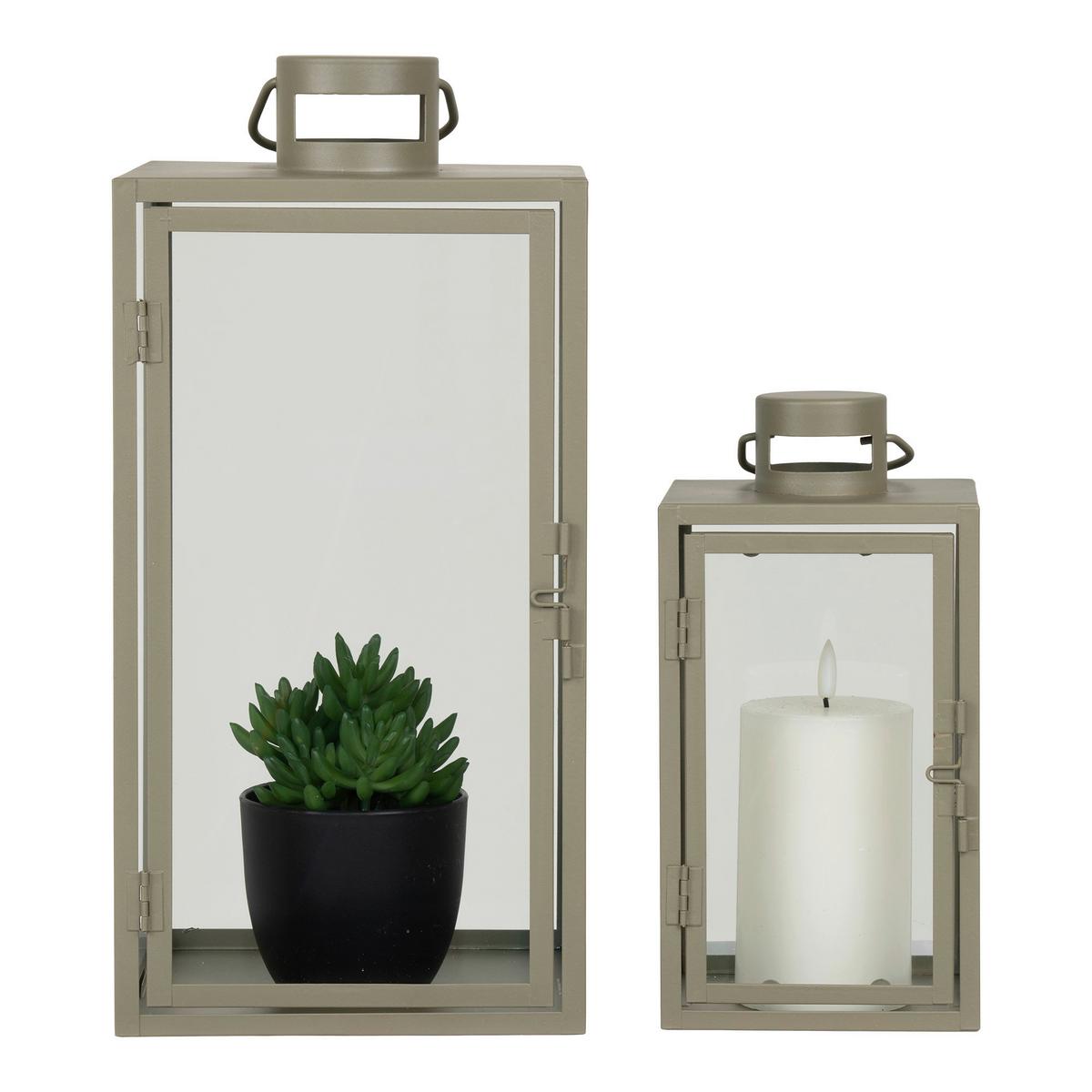 Laternenset Corfu Grün, 2er Set - Grün, Design, Glas/Metall