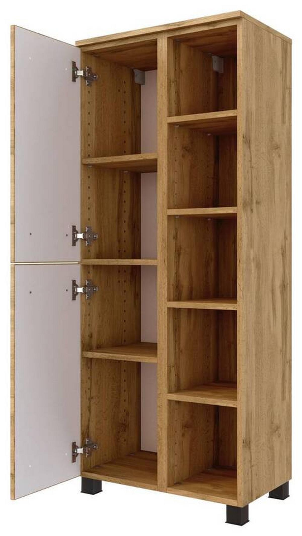Midischrank ''Manchester'', Eichefarben - Eichefarben/Schwarz, MODERN, Holzwerkstoff/Metall (55/130/35cm) - Held