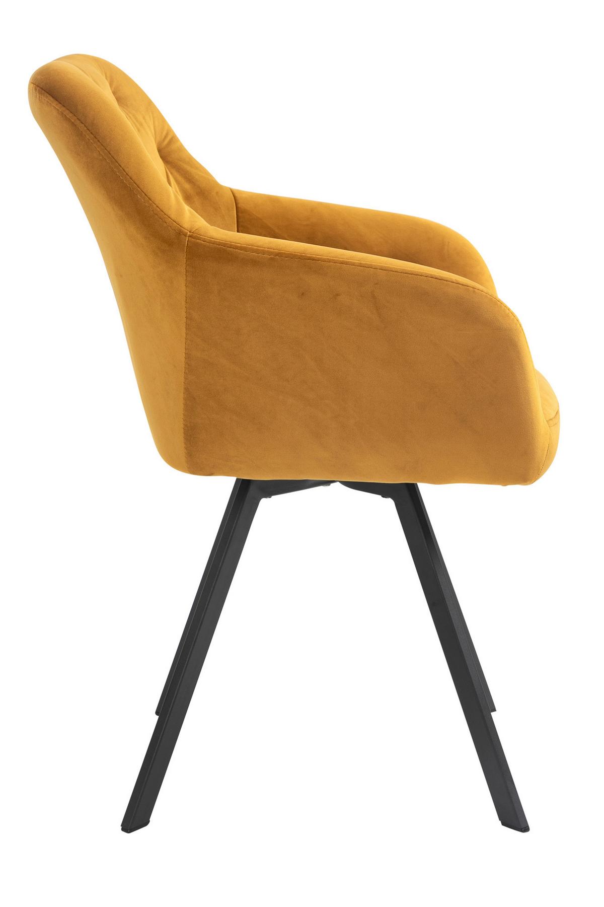 Naslanjač Samt Gorčično Rumena, Vrtljiv - črna/gorčično rumena, Moderno, kovina/tekstil (61/85/62cm) - Livetastic