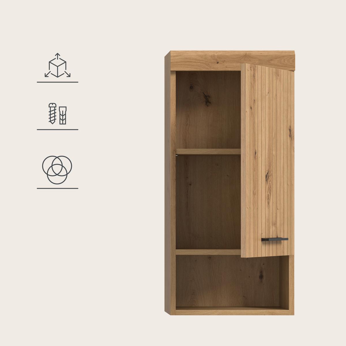 Hängeschrank Scout Eiche Artisan - Schwarz/Eiche Artisan, Trend, Holzwerkstoff/Kunststoff (37/79/24cm) - MID.YOU