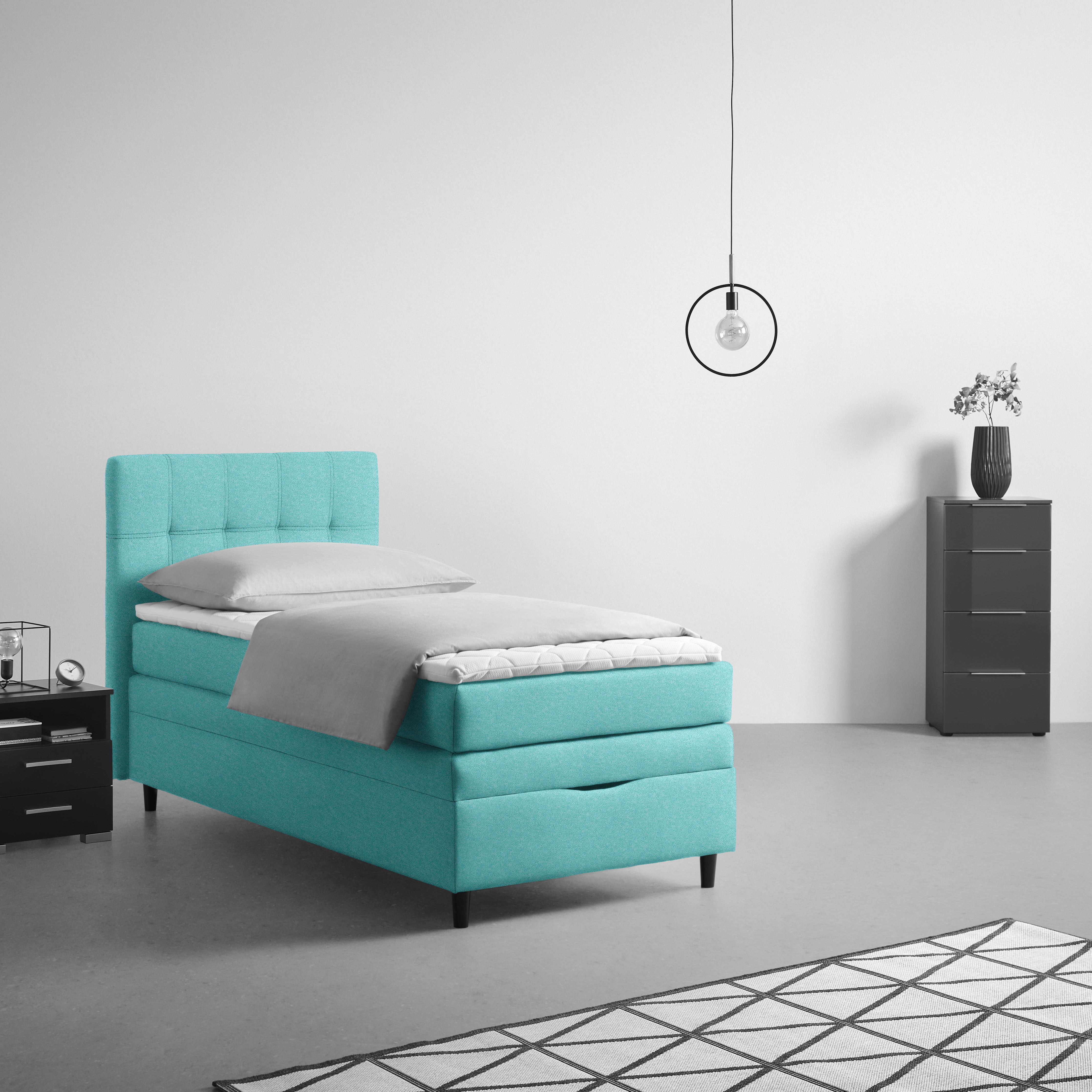 Boxspring Krevet Miami - tirkizna/crna, Konvencionalno, drvni materijal/tekstil (90/200cm) - Modern Living