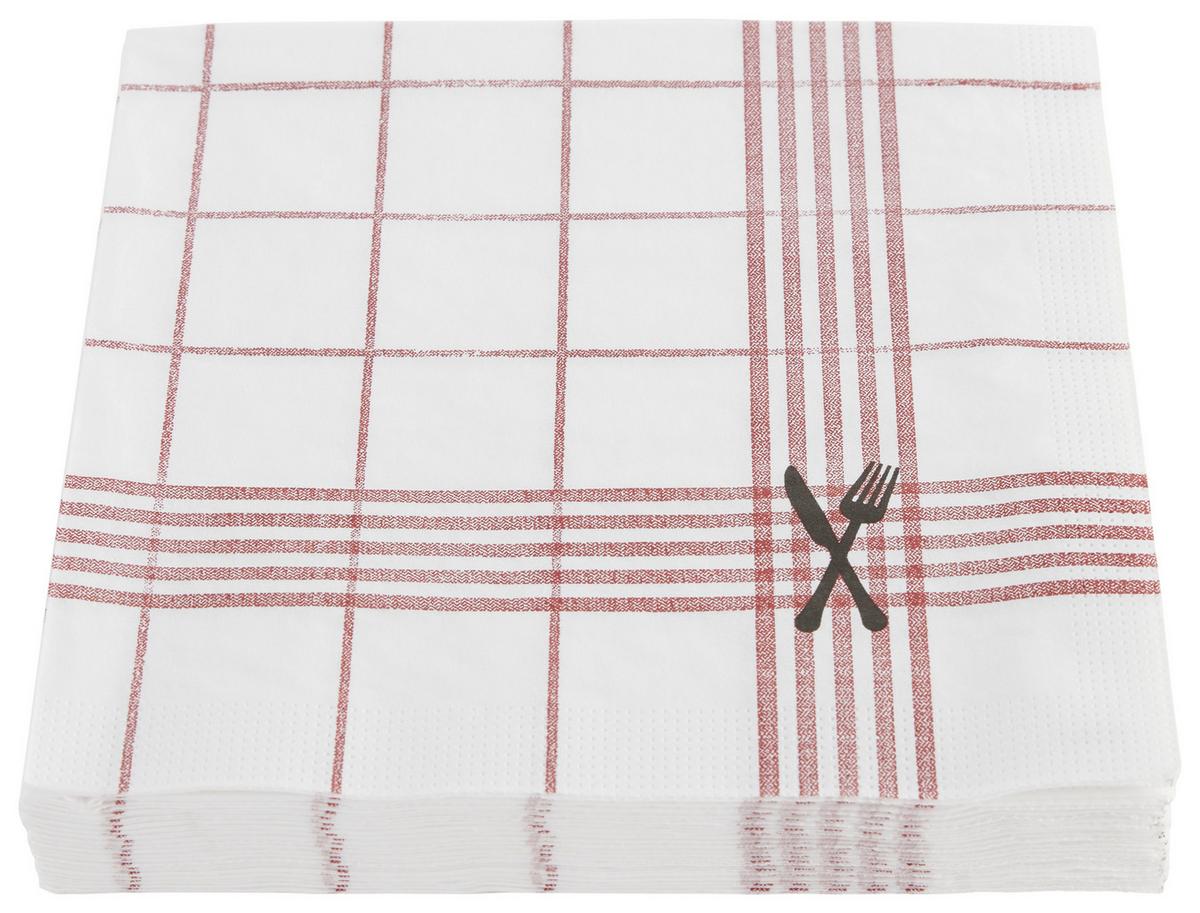 Serviette Kai in Dunkelrot/Weiß ca. 33x33cm - Weiss/Schwarz, Papier (33/33cm)