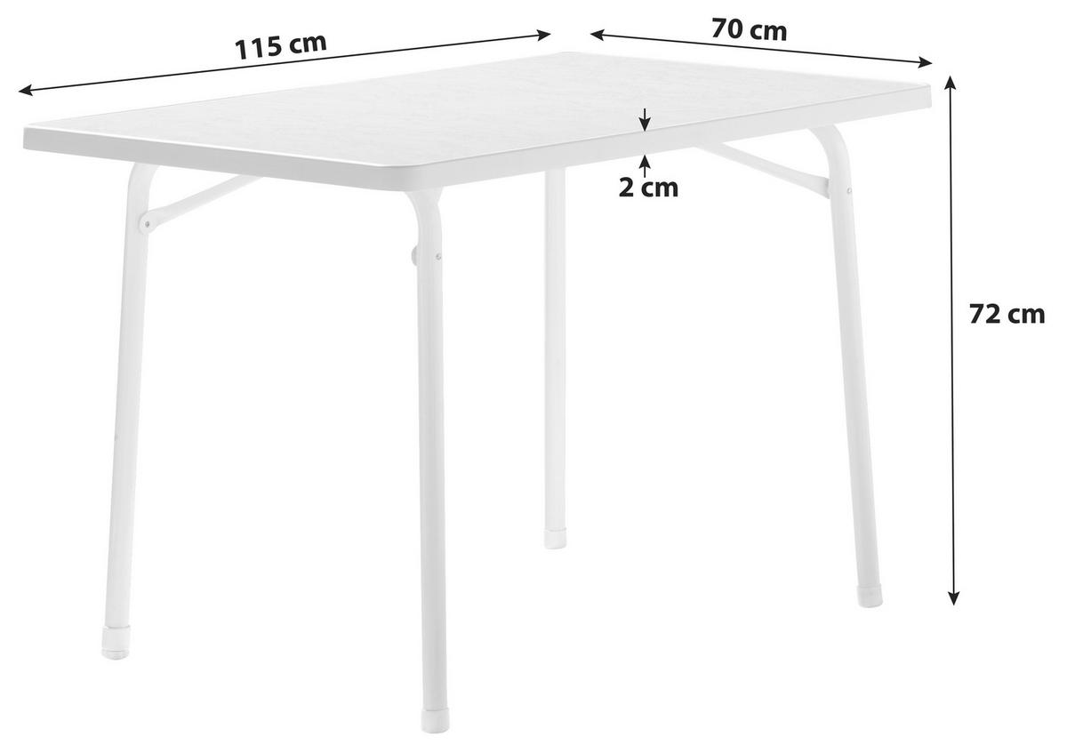 Gartentisch Weiß wetterfest Tischplatte aus mecalit®-PRO - Weiß, MODERN, Holzwerkstoff/Metall (115/70/72cm) - Sieger