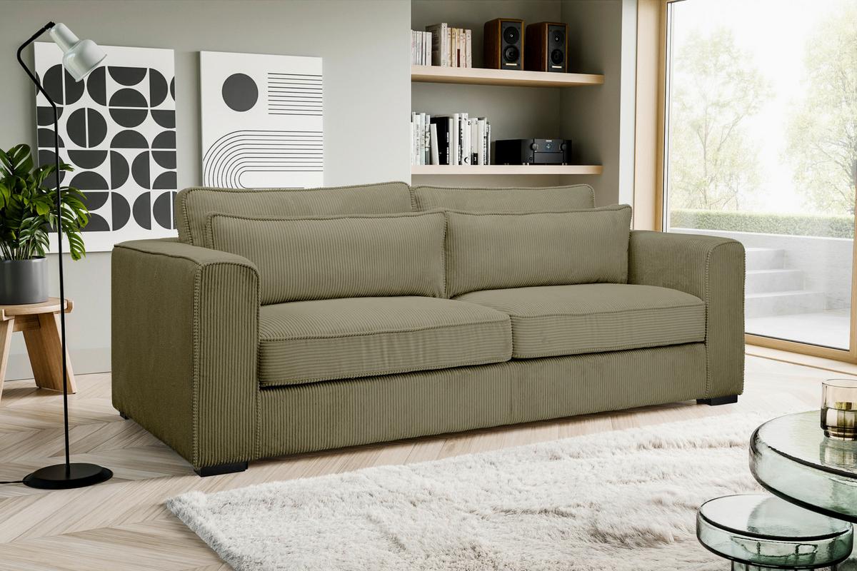 3-Sitzer-Sofa Almera Khaki - Khaki/Schwarz, Basics, Holz/Textil (241/92/112cm) - MID.YOU