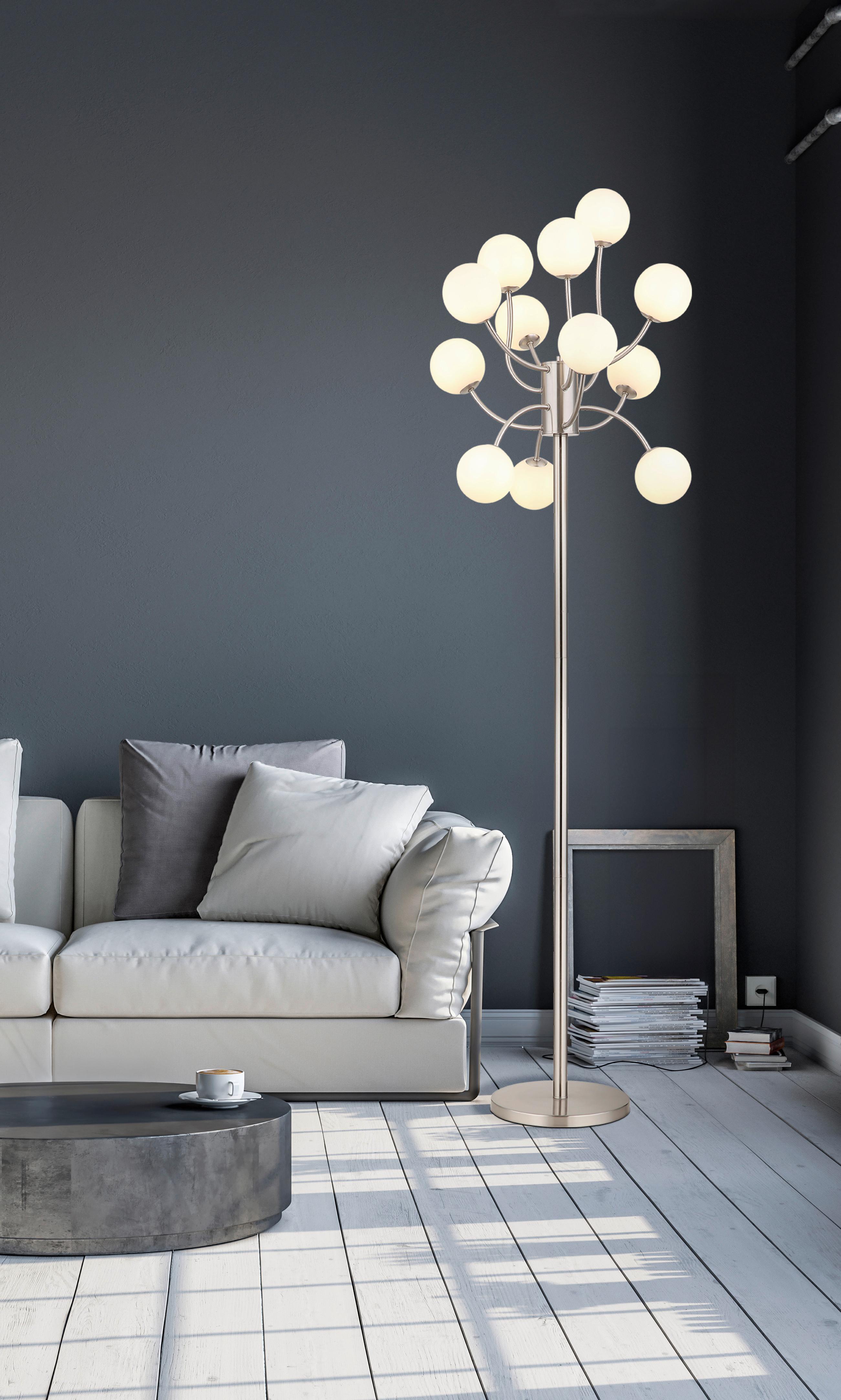 LED-Stehleuchte Calvin Opal/Nickelfarben max. 3,5 W - Opal/Nickelfarben, Basics, Glas/Metall (62/200cm)