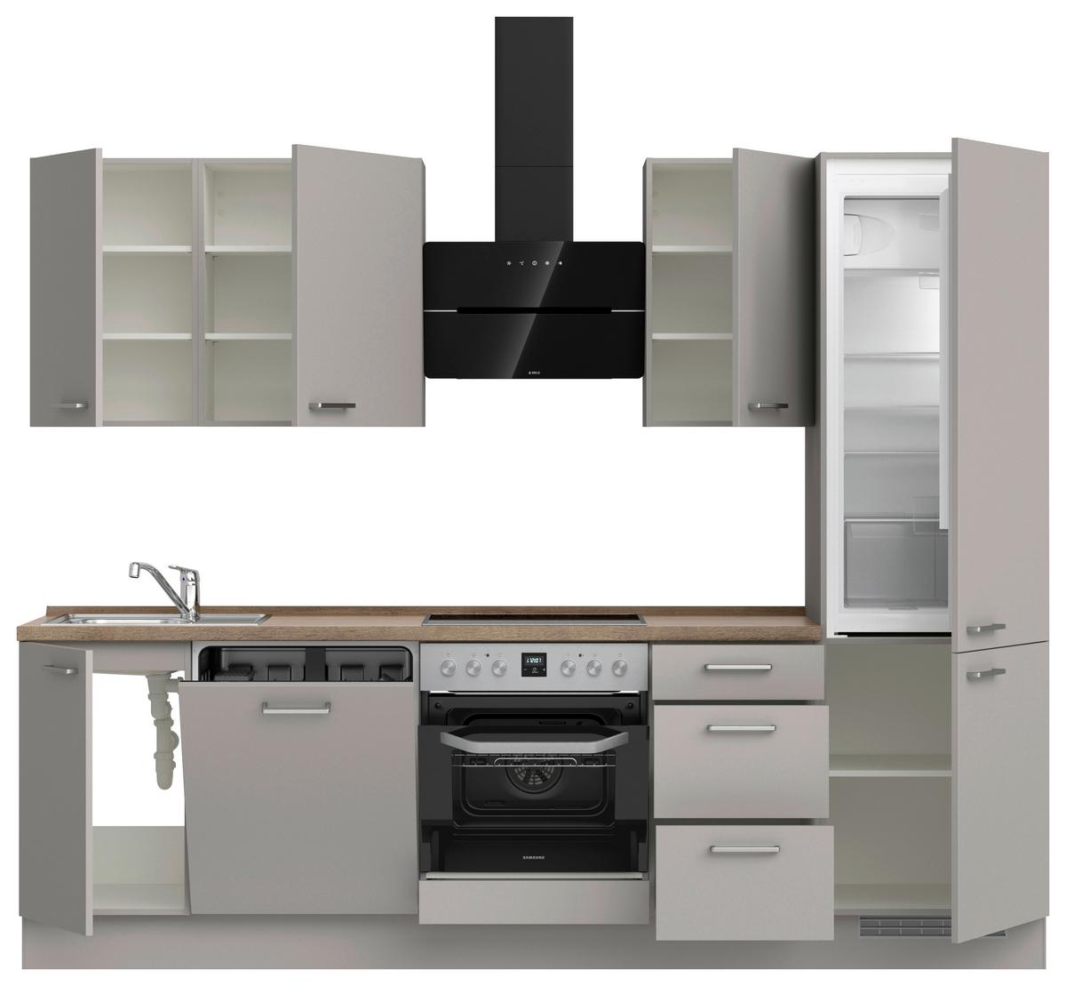 Küchenblock Touch High m. Geräten Grau - Eiche dunkel/Edelstahlfarben, MODERN, Holzwerkstoff/Metall (270cm) - Nobilia