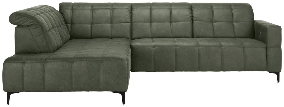 Ecksofa Panama links Olivgrün - Schwarz/Olivgrün, KONVENTIONELL, Textil/Metall (216/89-102/304cm) - Premium Living