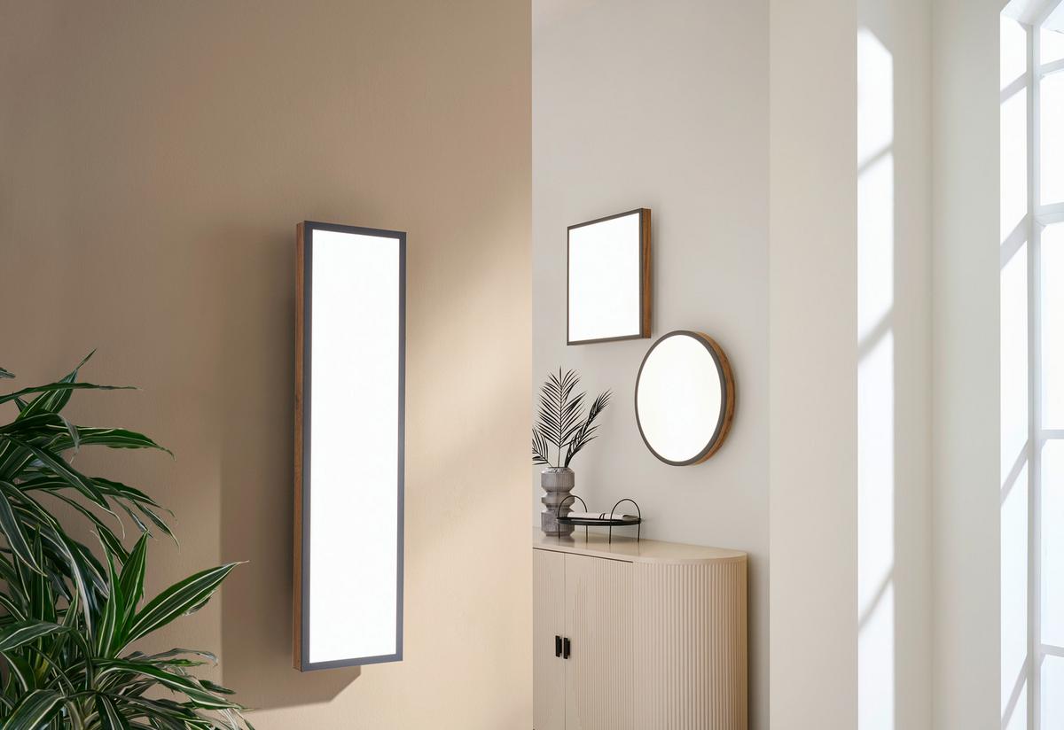 LAMPA SUFITOWA LED LUDWIG *SBN* - opal/kolor grafitowy, Natur, materiał drewnopochodny/tworzywo sztuczne (45/45/7,6cm) - Novel