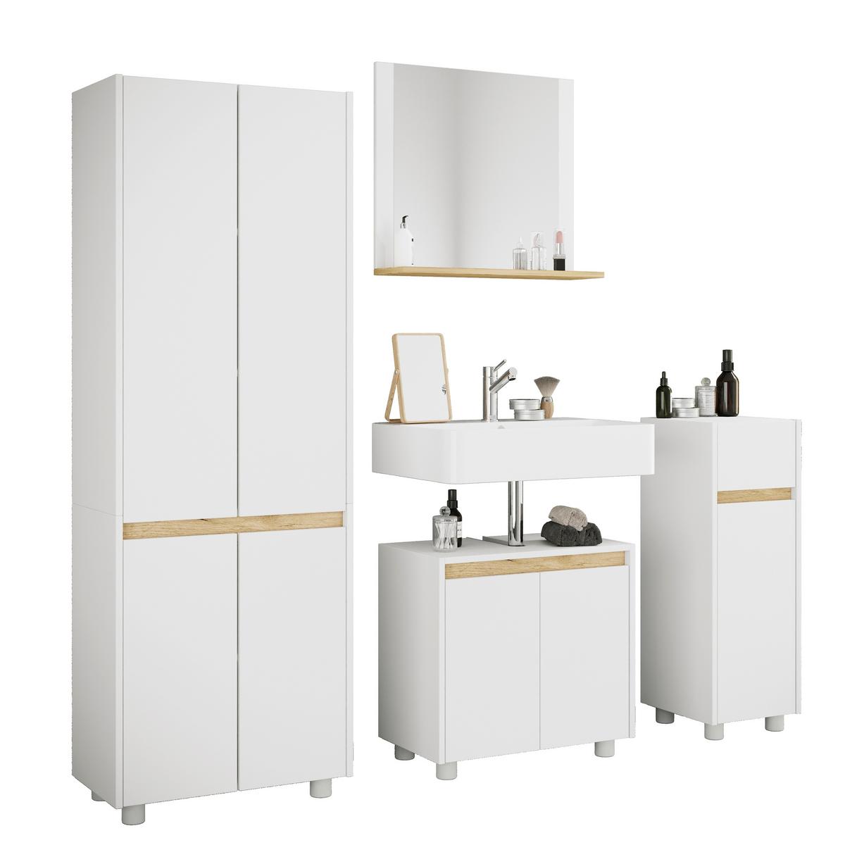 Badezimmer Cosila - Honigeiche/Weiss, Trend, Holzwerkstoff/Kunststoff (154cm) - MID.YOU