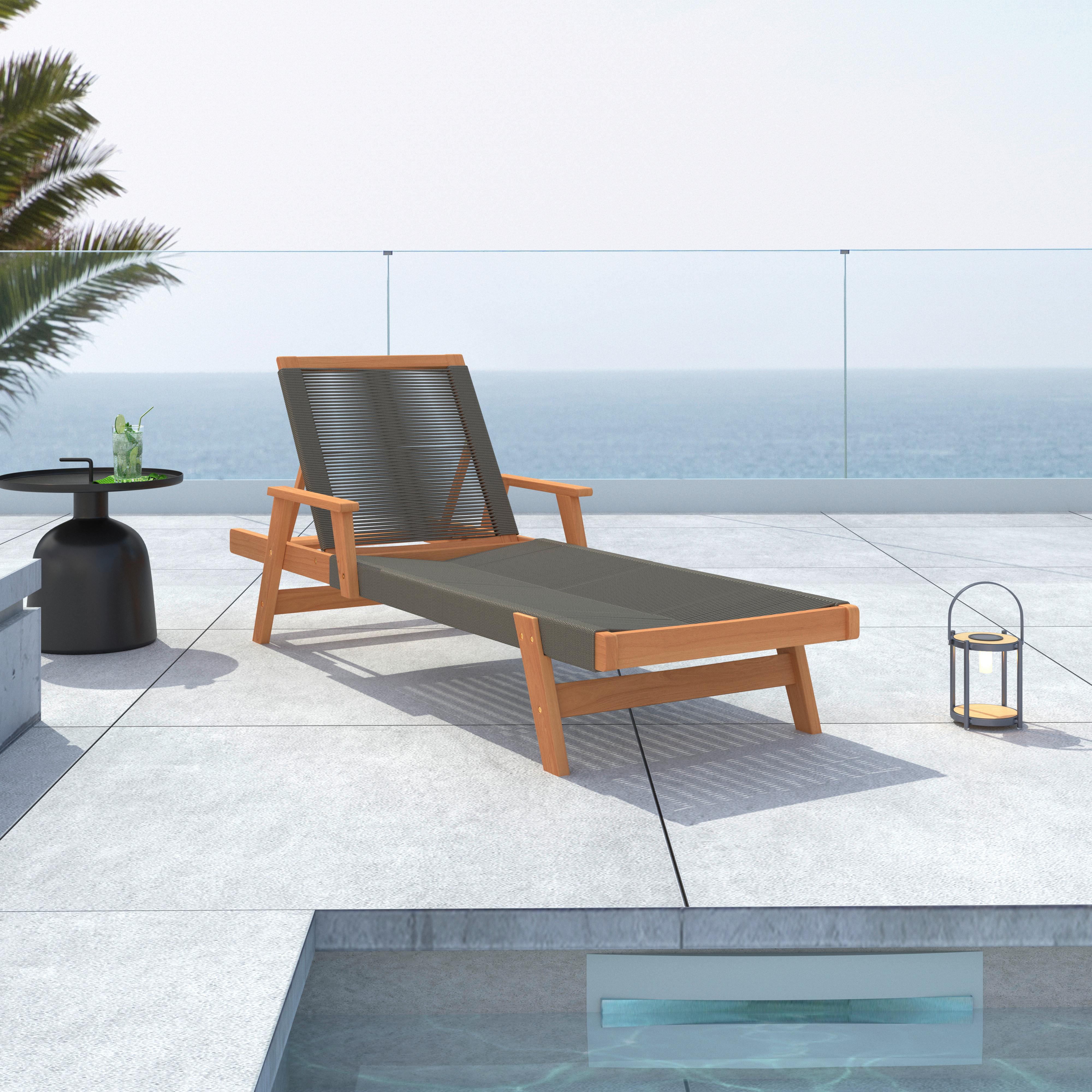 Gartenliege Enrica Grau/Akazie Rope - Grau/Akaziefarben, MODERN, Holz/Kunststoff (200/73/79cm) - Bessagi Garden