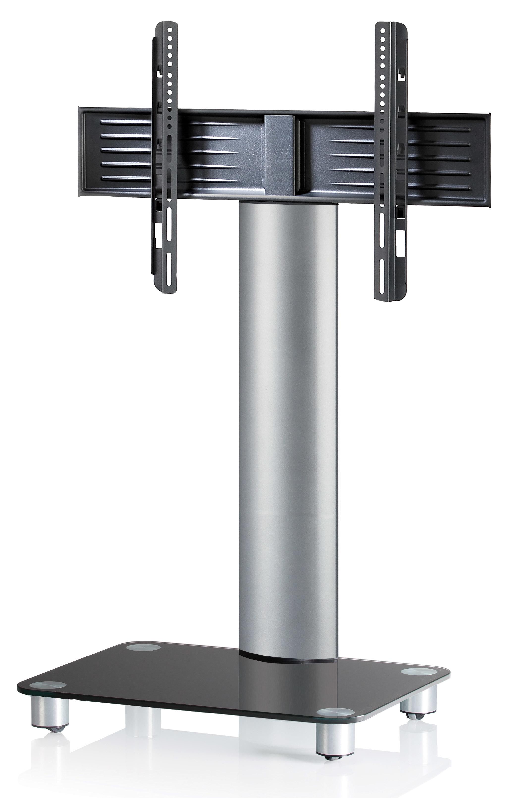 TV-Rack Tosal m. Rollen ca. 60x100 cm Schwarz/Silber - Silberfarben/Schwarz, KONVENTIONELL, Glas/Metall (60/100/44cm) - MID.YOU