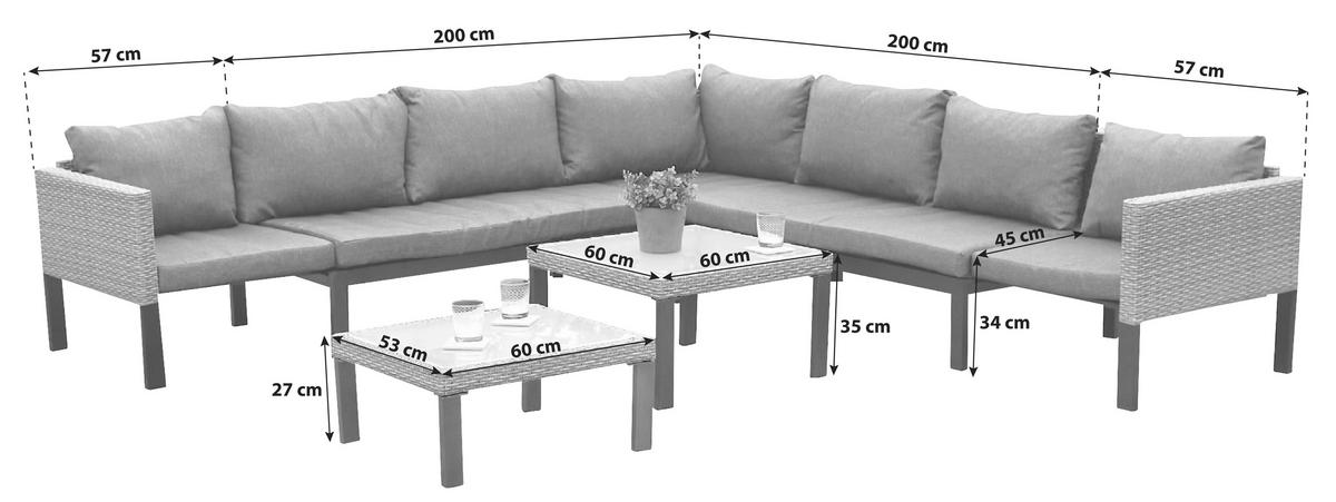 Lounge Garnitura Amantea, Raztegljiva - bež, Moderno, kovina/umetna masa (200/200cm) - Gardenson