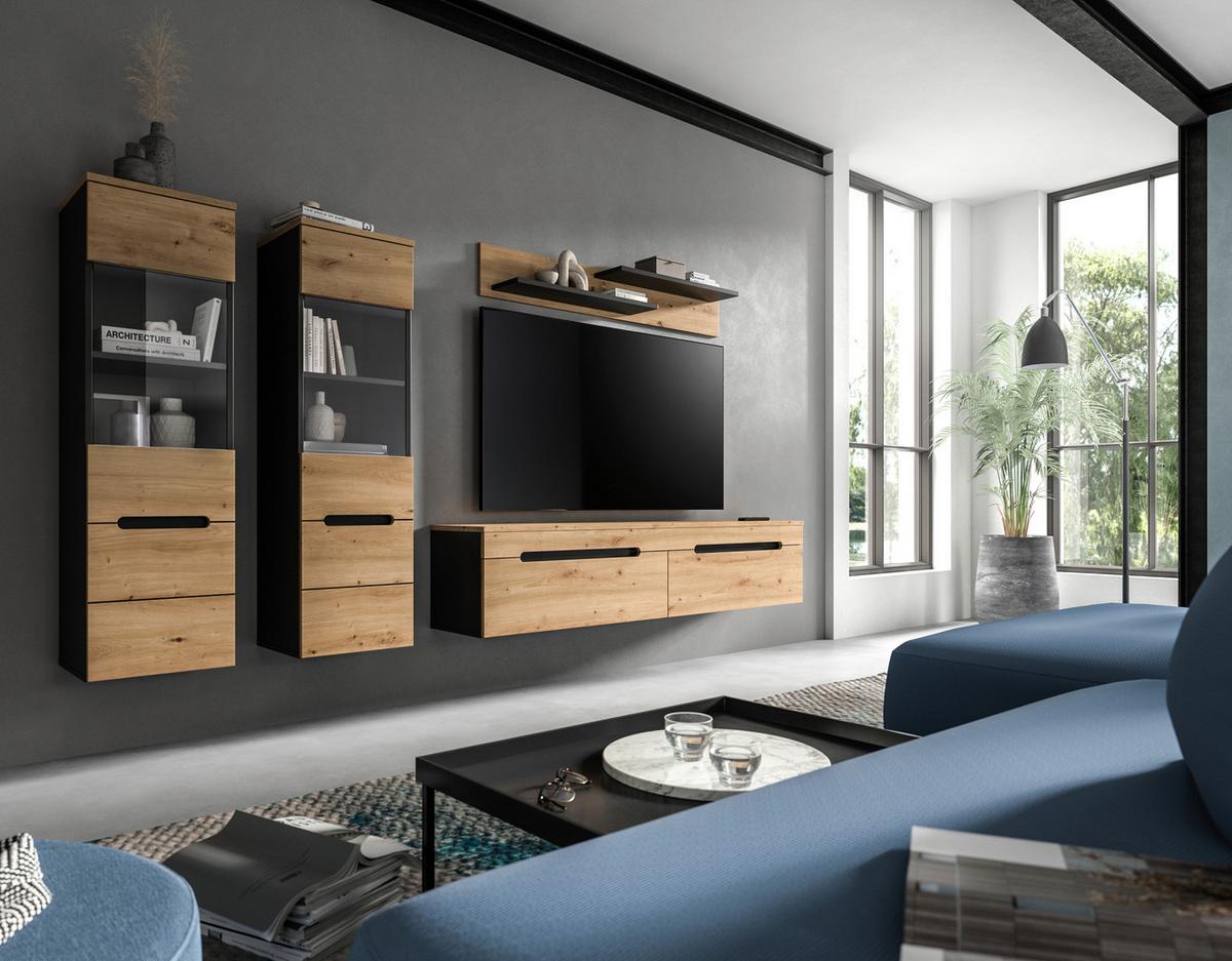 Dnevni Regal Canu, Siva, Barva Hrasta, 4-Delni - črna/hrast artisan, Design, umetna masa/leseni material (272/141/33cm) - Livetastic
