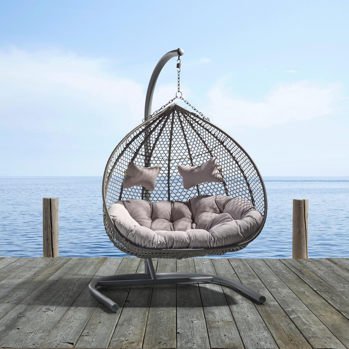 Fotoliu suspendat Bari - gri deschis/gri, Modern, plastic/metal (130/201/116cm) - Bessagi Garden