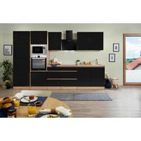 Küchenblock Lorena mit Geräten ca. 335 cm Schwarz - Schwarz Hochglanz/Eichefarben, Basics, Holzwerkstoff (335cm) - Respekta