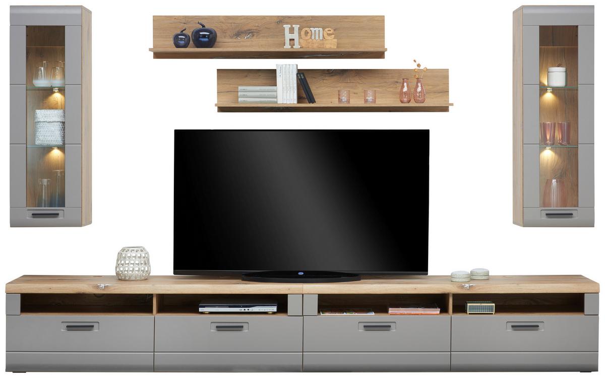 Vitrină suspendată Auris - gri, Modern, sticlă/material pe bază de lemn (40,3/123,4/37,1cm) - Modern Living