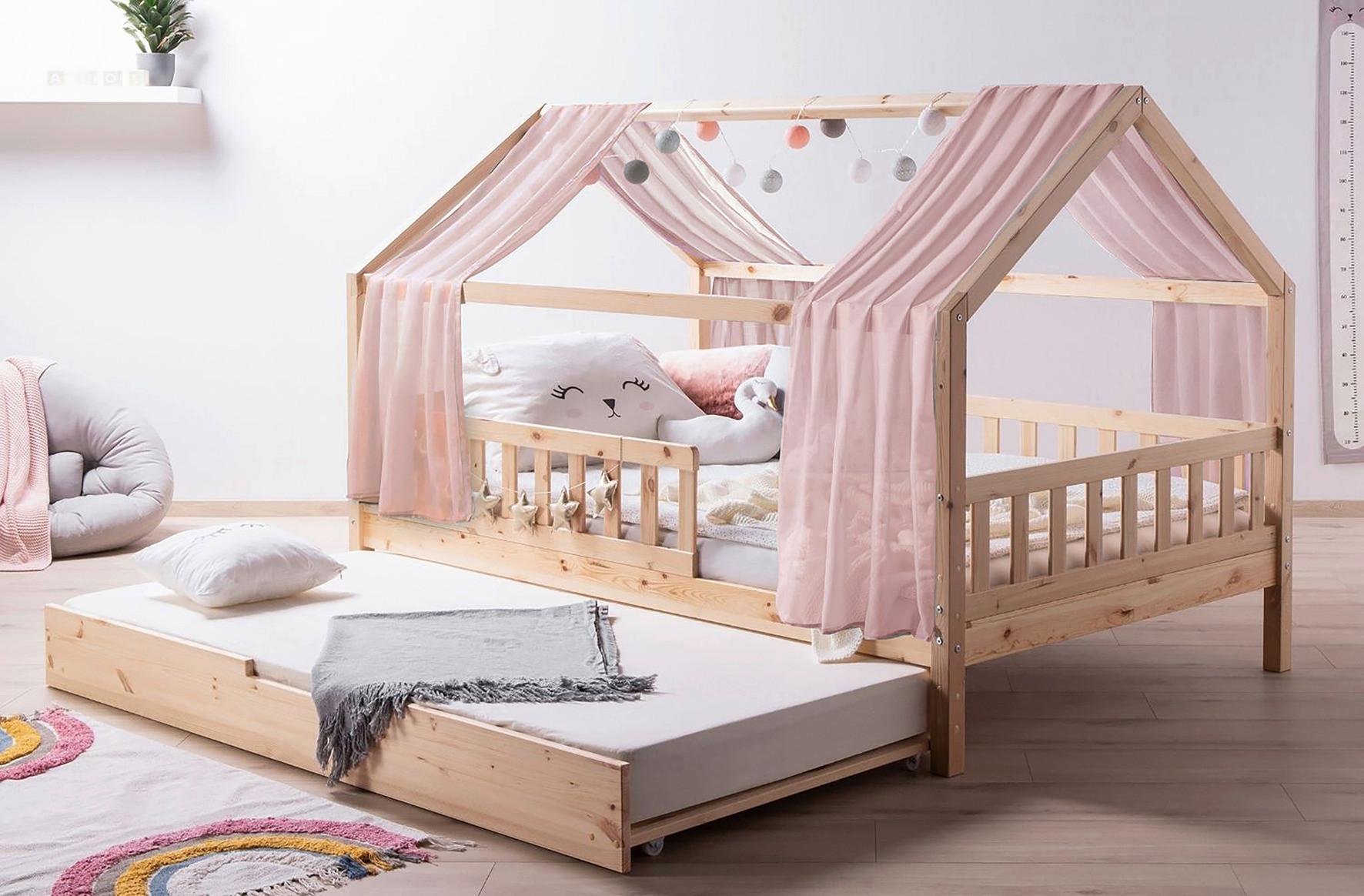 Hausbett KIM Naturfarben Altrosa ca.100x200cm Echtholz - Altrosa/Naturfarben, MODERN, Holz/Textil (100/200cm) - MID.YOU