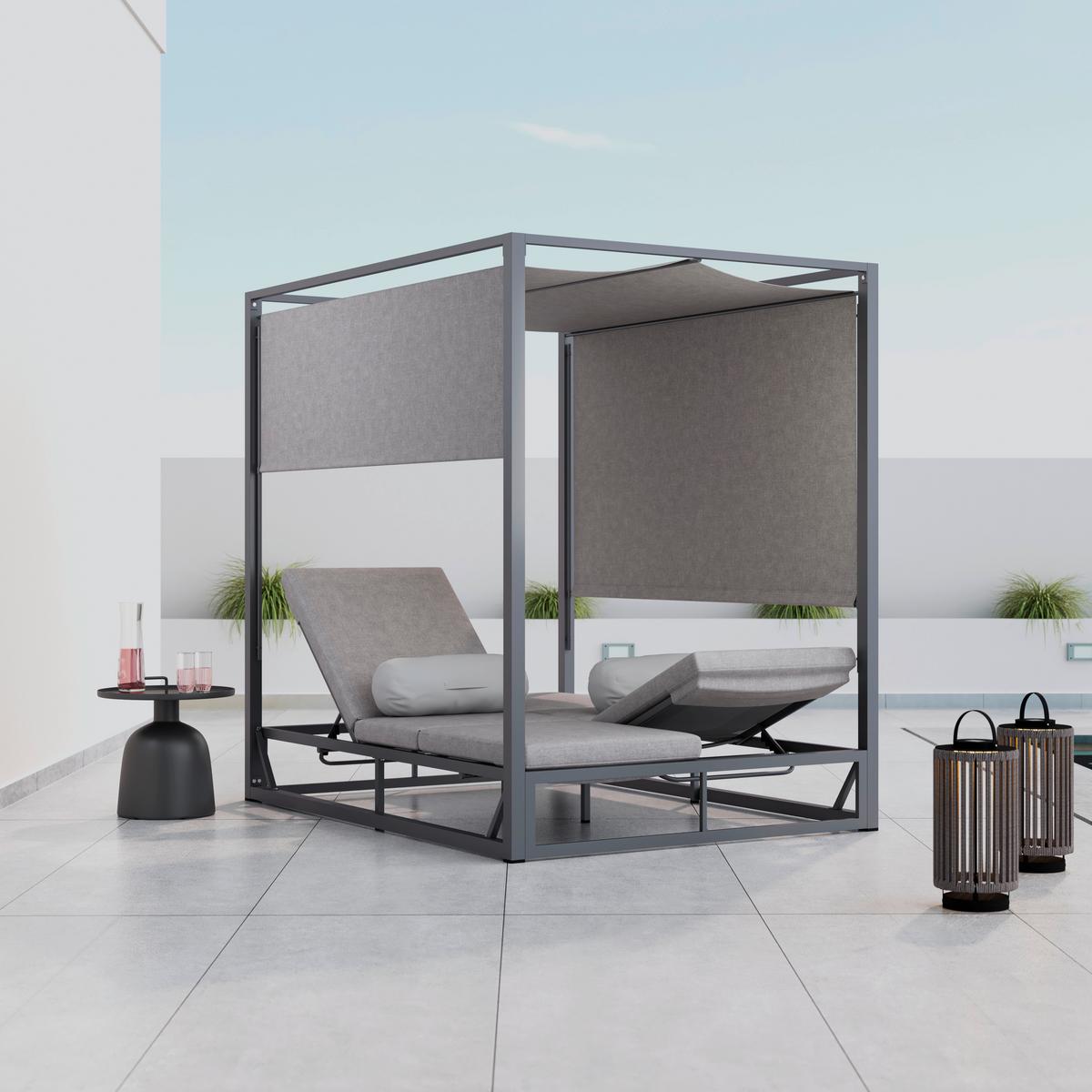 Sonnenliege Aviva Hellgrau wetterfest - Hellgrau, Modern, Textil/Metall (148/196/200cm) - Bessagi Garden