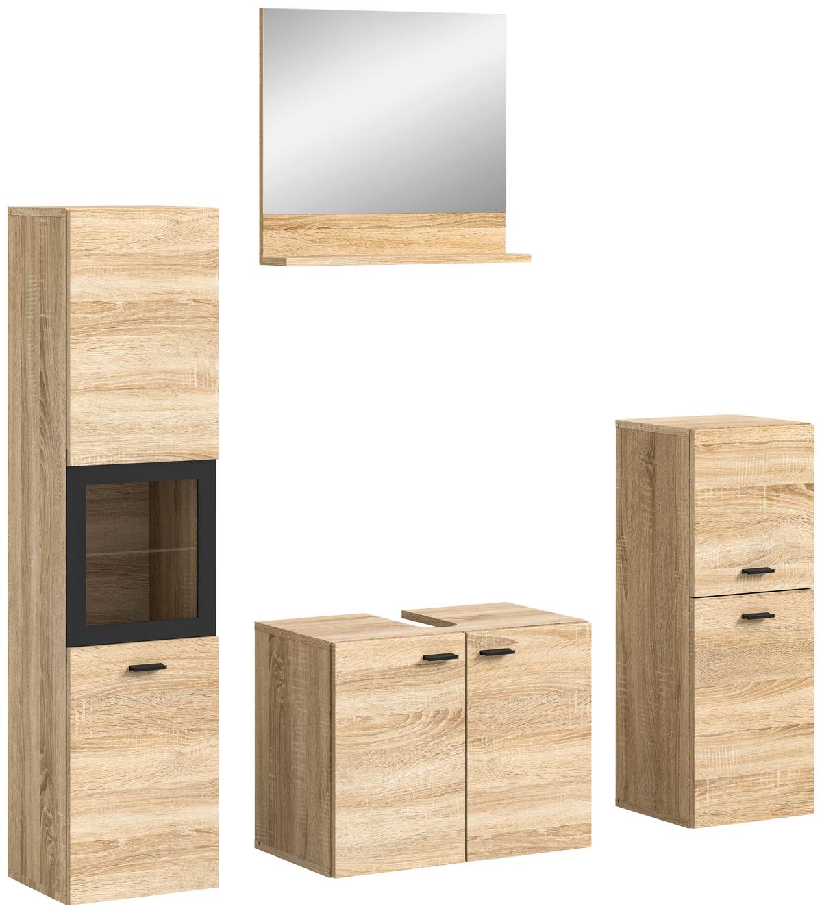 Kopalnica Boston, Hrast - črna/hrast sonoma, Moderno, umetna masa/steklo (117cm) - MID.YOU