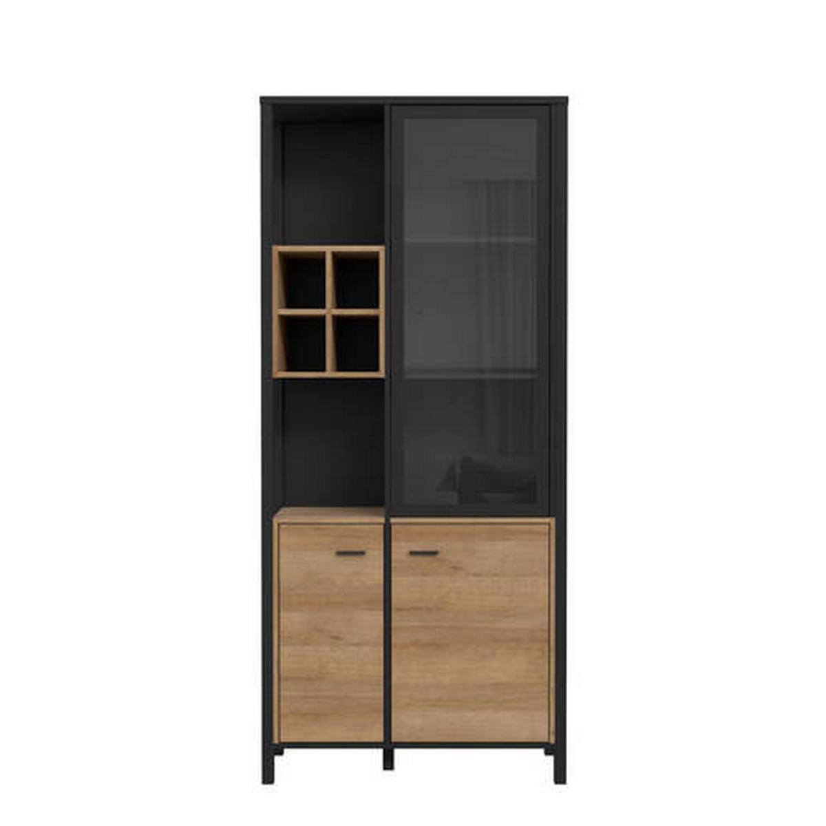 Vitrin High Rock - fekete/tölgyfa, Design, faalapú anyag/Üveg (86,3/193,9/40,2cm) - Mömax