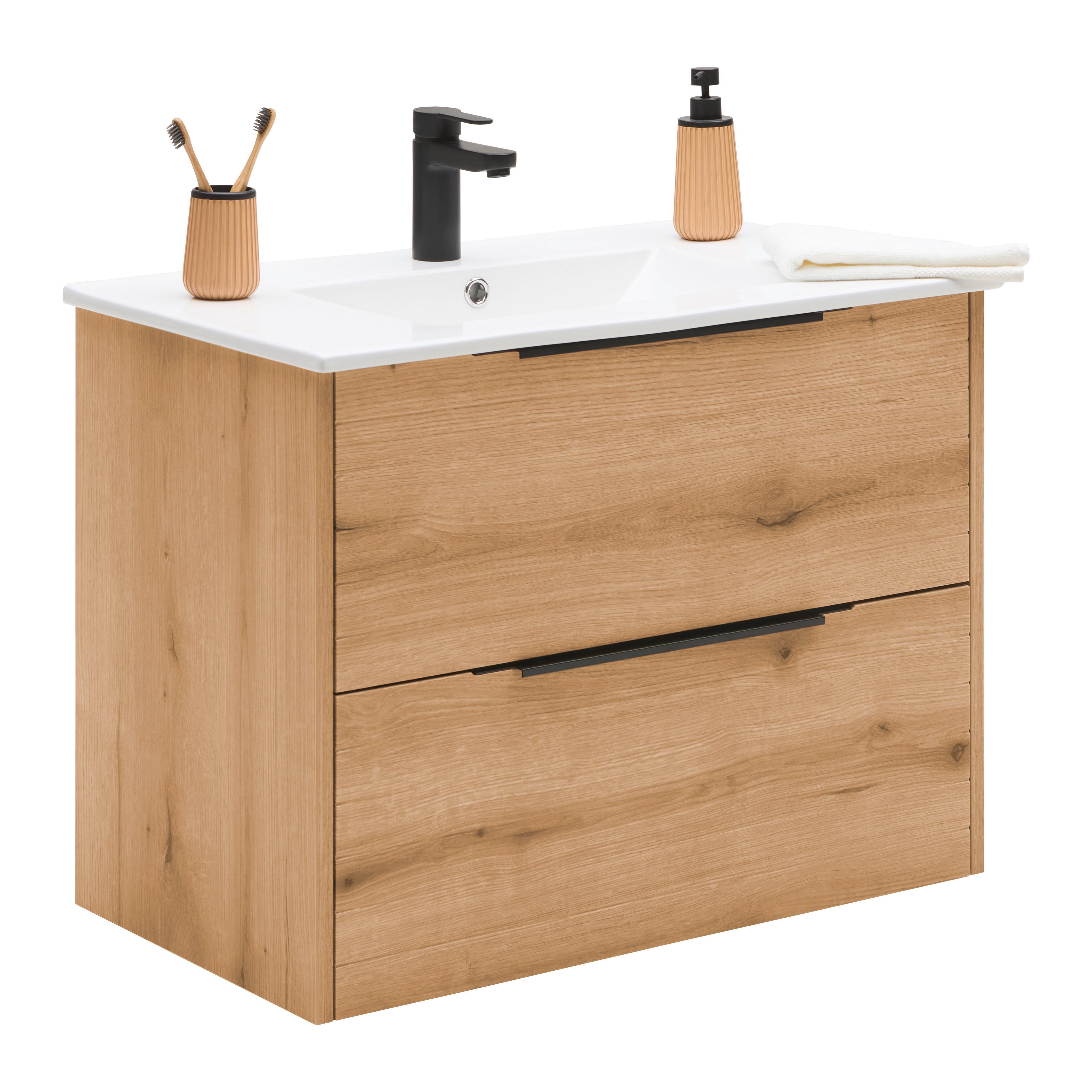 TVÄTTSTÄLL MED KOMMOD ARIS -EXKLUSIV- - svart/ekfärgad, Modern, metall/trämaterial (80/60/45cm) - Mömax