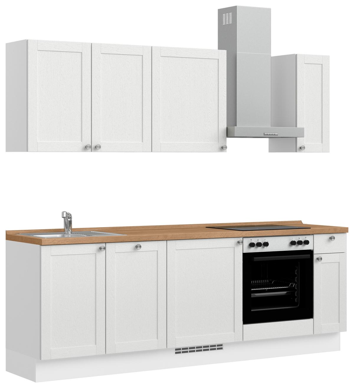 Küchenblock Frame Low m. Geräten Weiß - Edelstahlfarben/Eichefarben, MODERN, Holzwerkstoff/Metall (240cm) - Nobilia