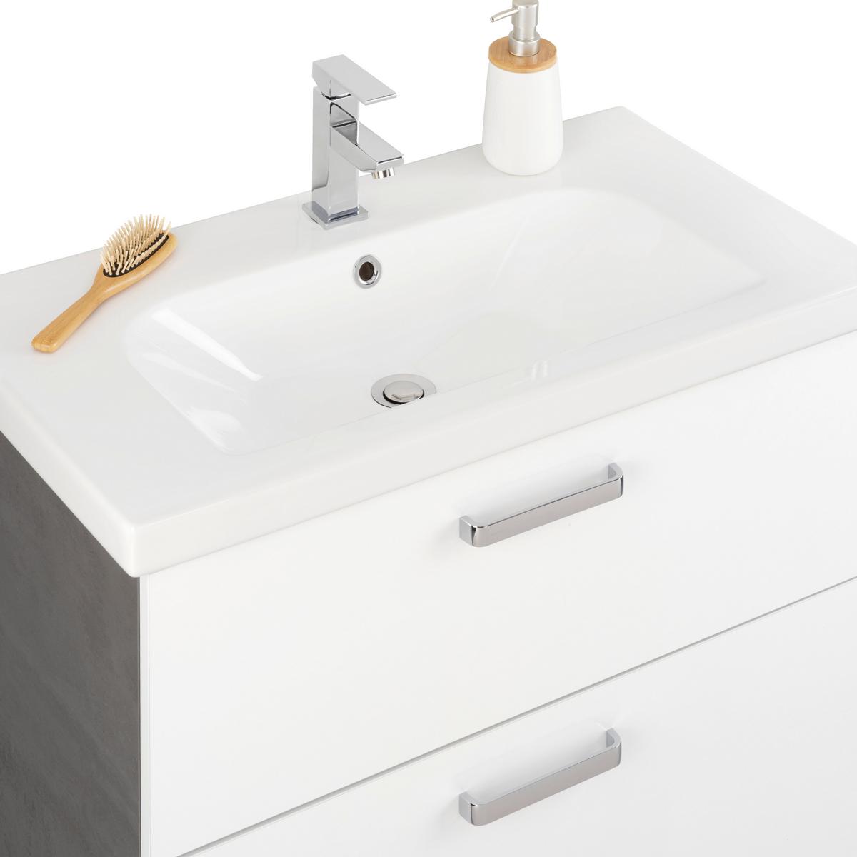 Kombiniran Umivalnik Carin -Exklusiv-, Bela, Temno Siva - barve kroma/temno siva, Moderno, leseni material/keramika (82/57/45cm) - Mömax