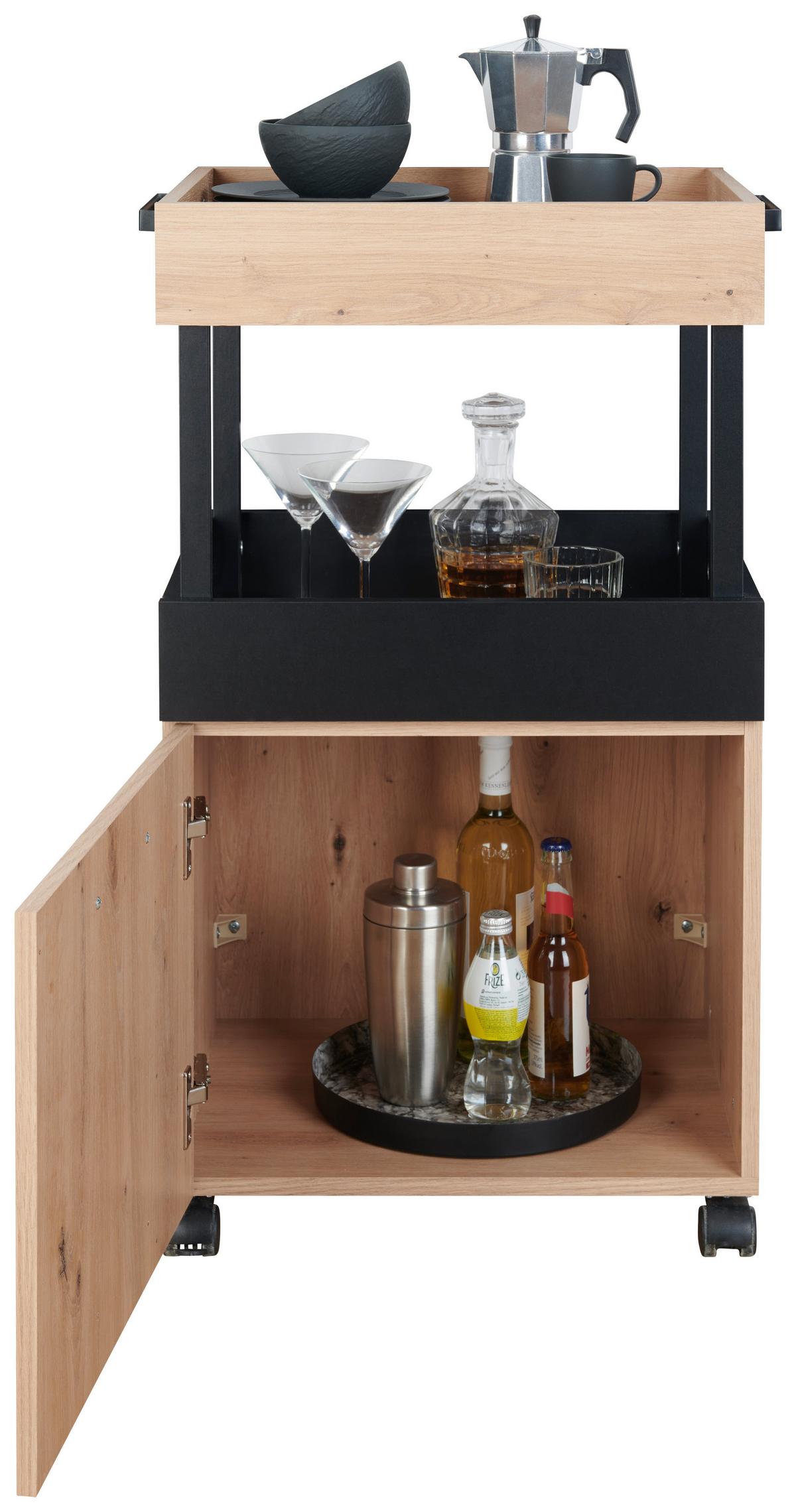 Servirni Voziček Home Bar, Barva Hrasta, Črna - črna/barve hrasta, Moderno, kovina/leseni material (50/88/41cm)