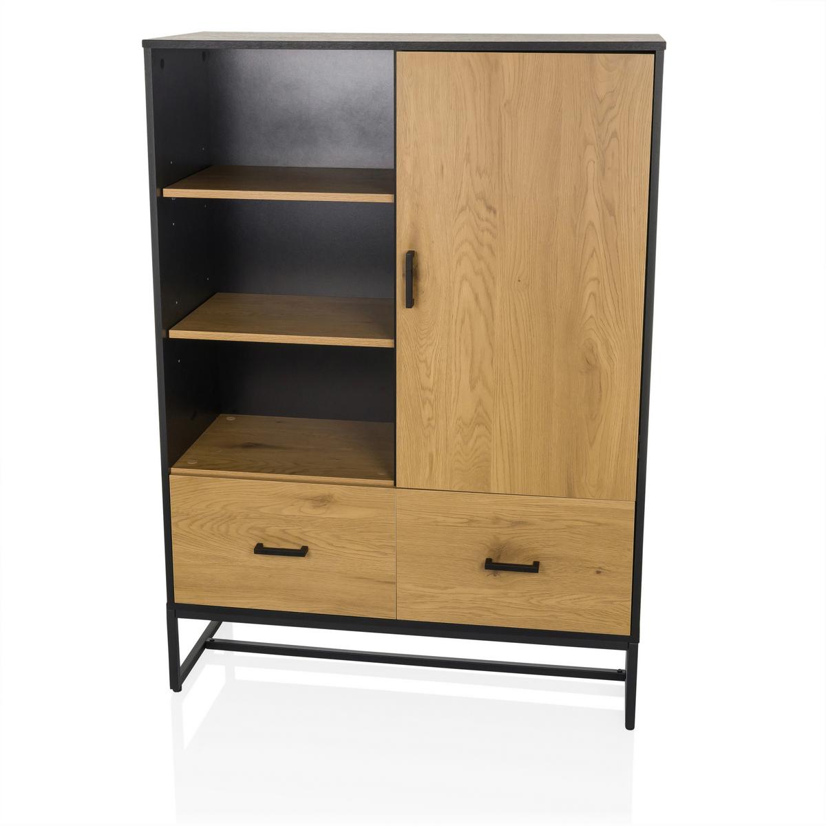 Visoka Komoda Amio, Črna, Barva Hrasta - črna/barve hrasta, Moderno, kovina/leseni material (100/140/40cm) - MID.YOU