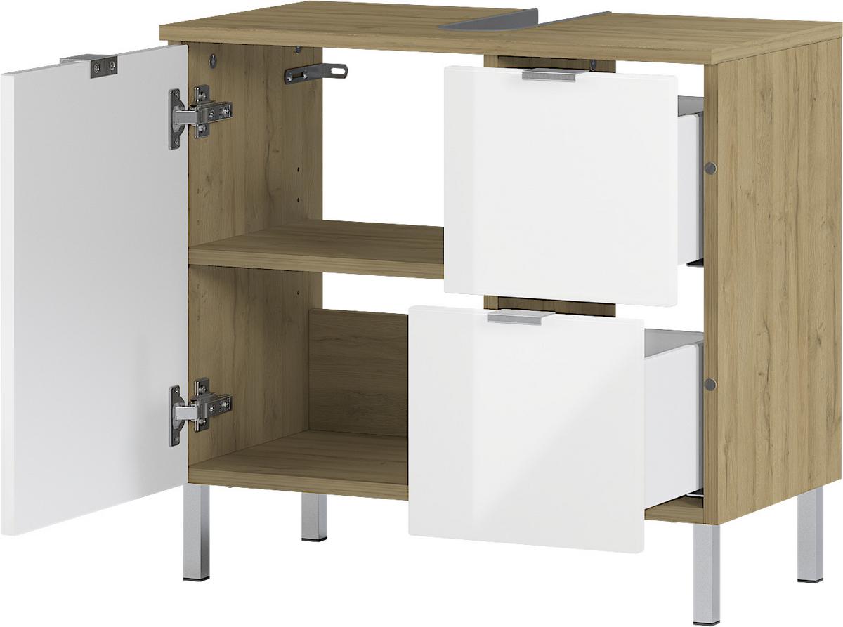 Waschbeckenunterschrank GW-Mau resa ca.60x56x34cm Eiche/Weiß - Chromfarben/Eichefarben, KONVENTIONELL, Holzwerkstoff/Metall (60/56/34cm) - Germania