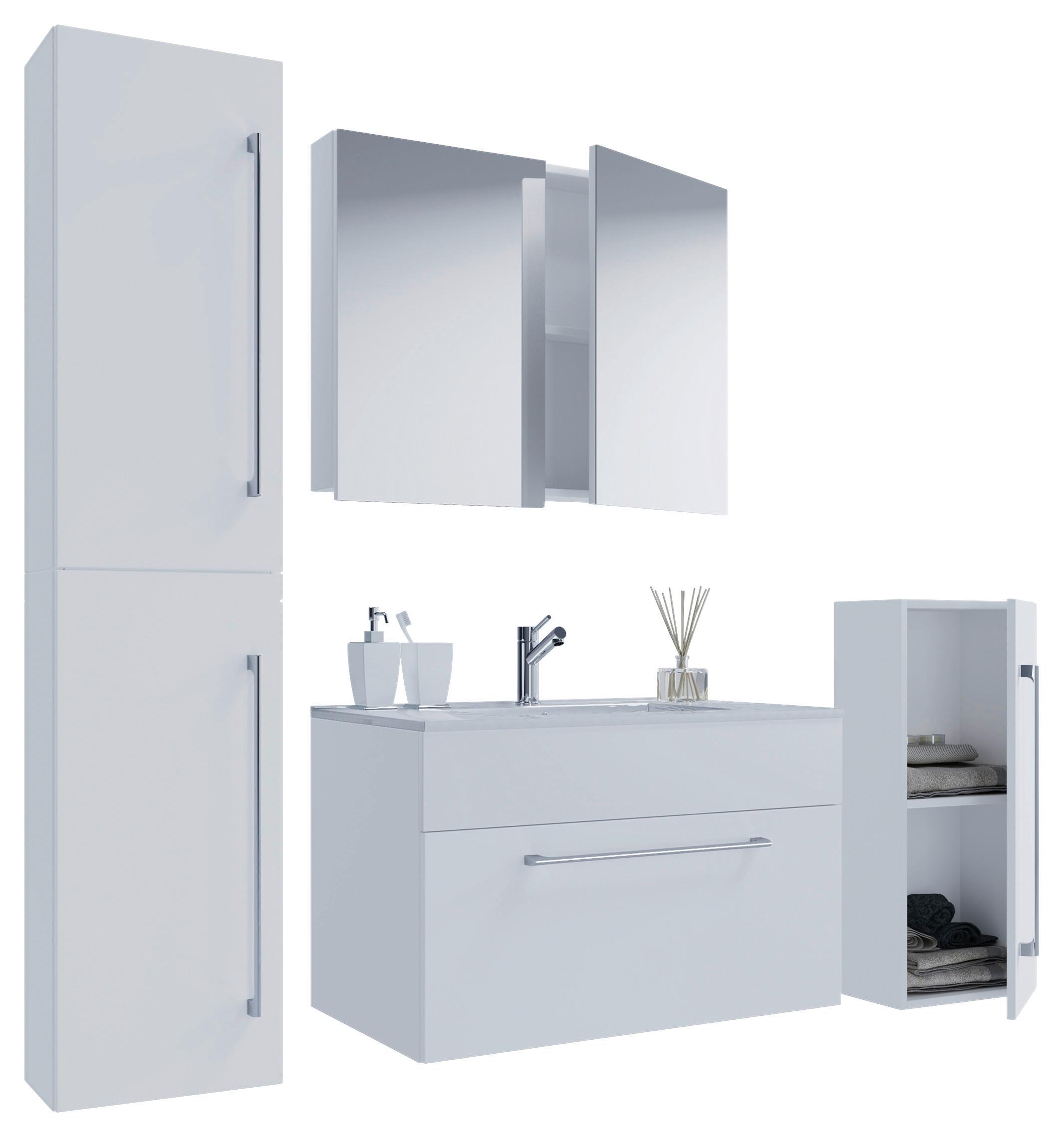 Kopalnica Badinos, Bela - bela/barve aluminija, Moderno, kovina/leseni material (126cm) - MID.YOU