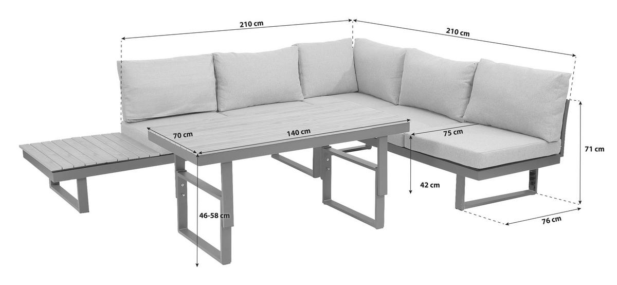 Loungegarnitur San Jose Akazie massiv mit Kissen - Anthrazit/Braun, MODERN, Holz/Textil (210/75/210cm) - Gardenson