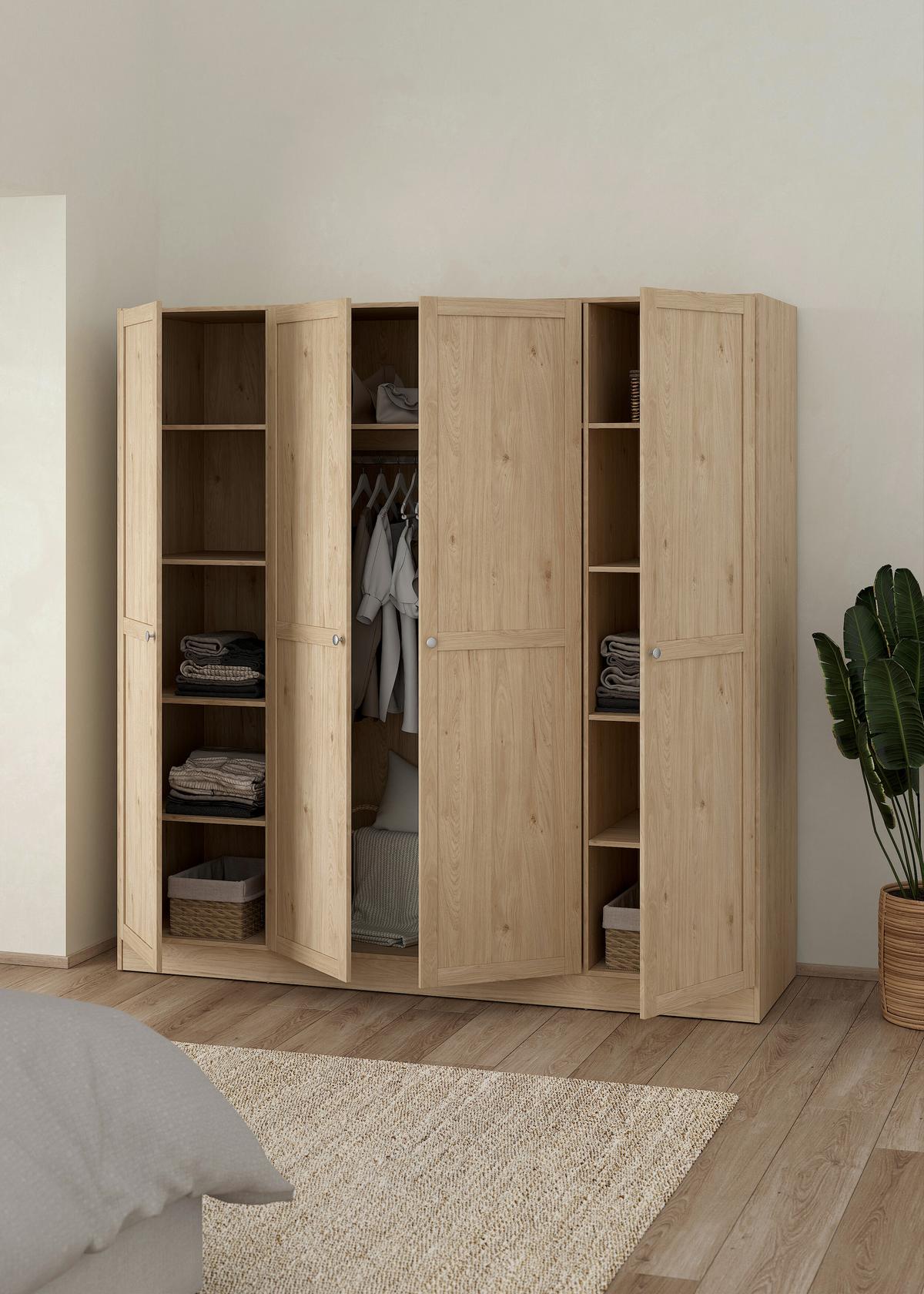 Omara S Klasičnimi Vrati Billund, Barva Hrasta - srebrne barve/barve hrasta, Moderno, kovina/leseni material (195,5/200/61,7cm) - MID.YOU