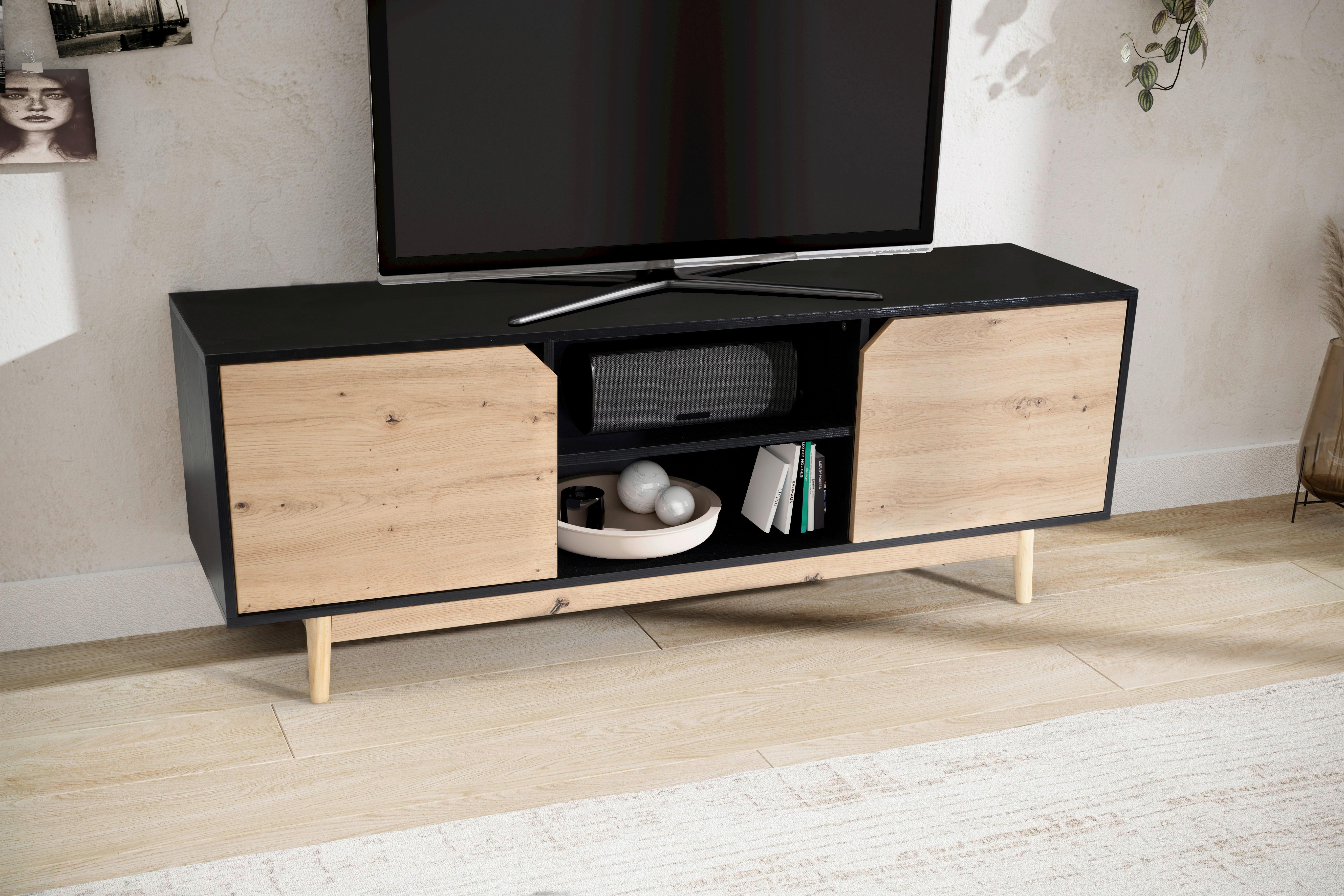 Nizka Omarica Wl6.818 - črna/barve hrasta, Design, leseni material/les (150/55/40cm) - Livetastic