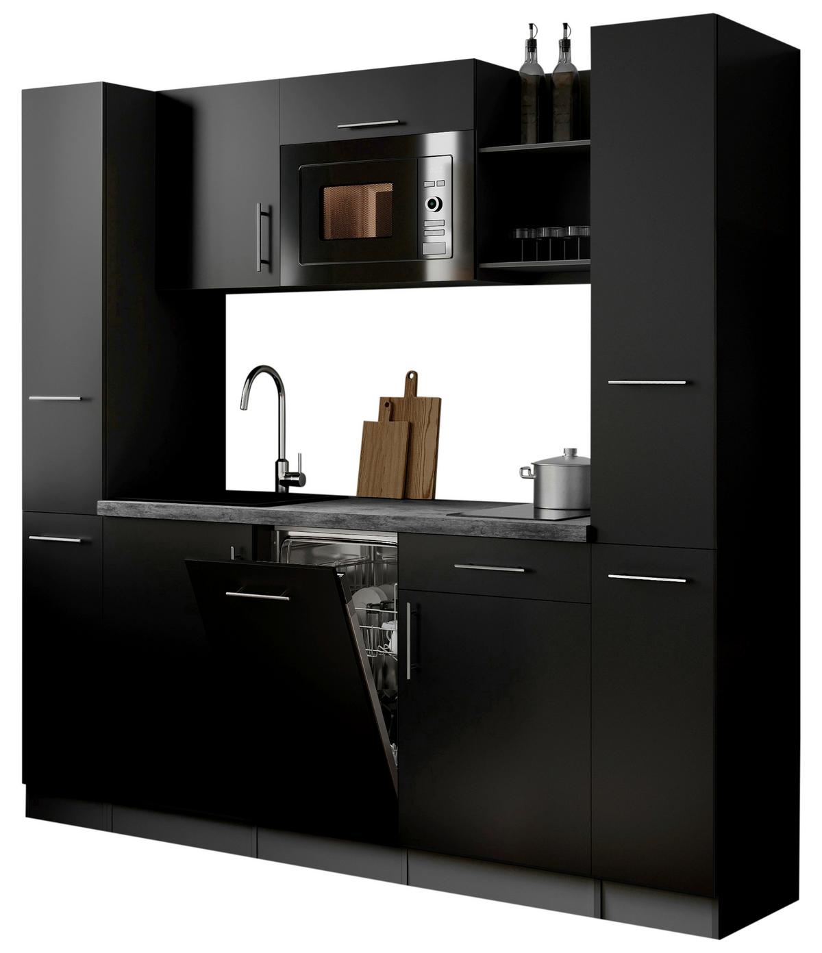 Küchenblock Oliver m. Geräten Schwarz - Schwarz/Grau, Trend, Holzwerkstoff/Metall (205cm) - Respekta