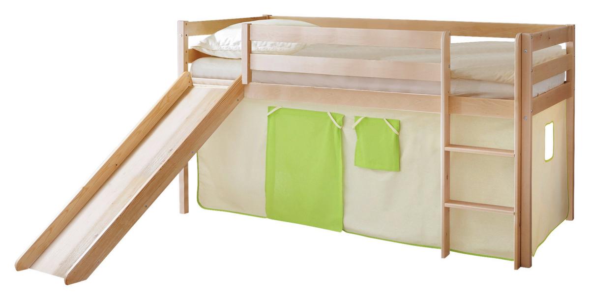 Spielbett "Manuel",aus Kiefer, grün/beige/kieferfarben - Beige/Kieferfarben, Natur, Holz (90/200cm) - MID.YOU