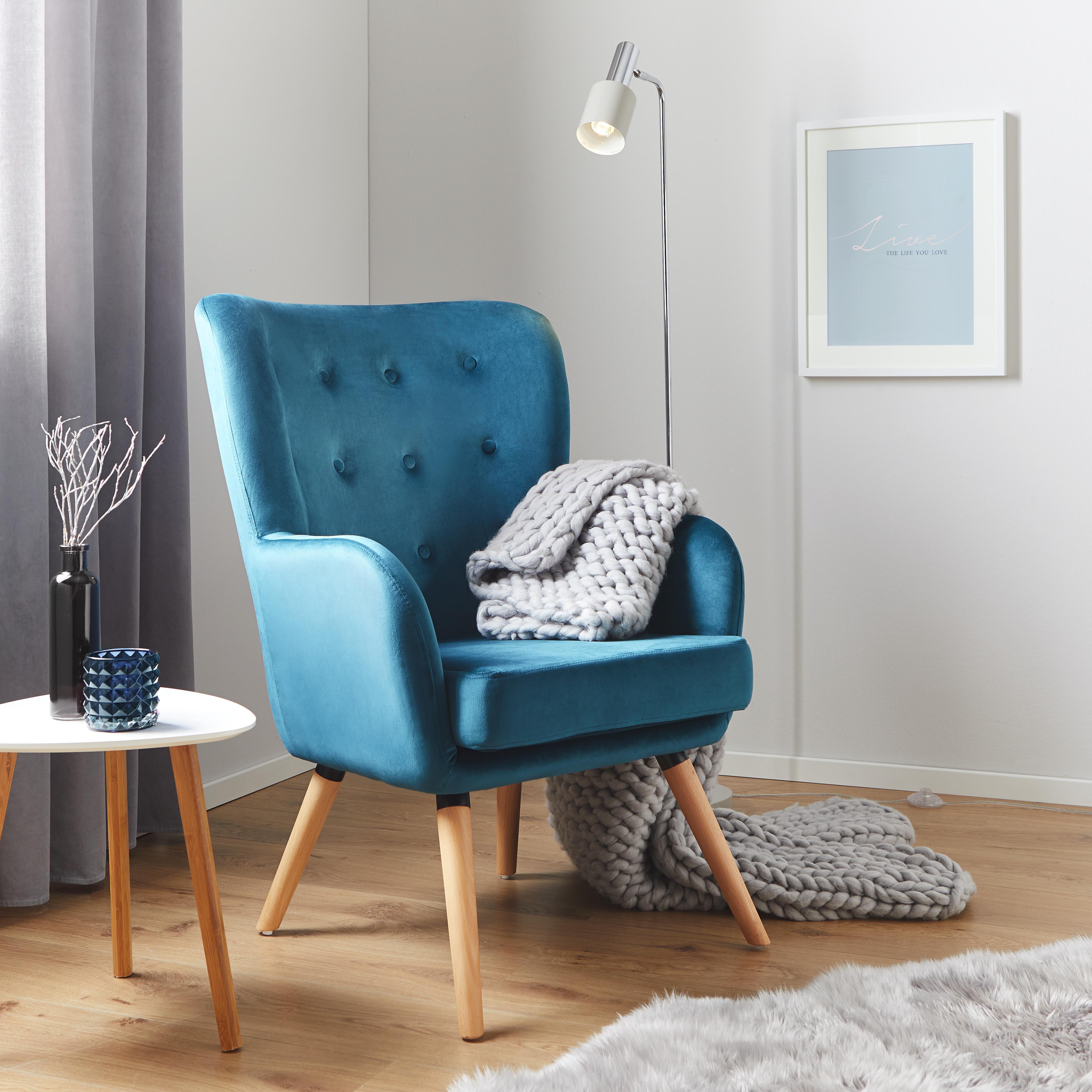 Sessel in Petrol 'Cooper' - Petrol, MODERN, Holz/Textil (69/95/76cm) - Bessagi Home