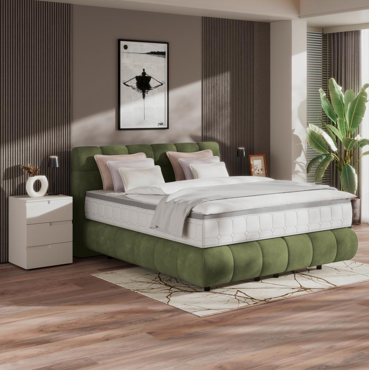 Boxspring Krevet Nobu - tamno zelena/crna, Trend, drvo/tekstil (180/200cm) - Premium Living