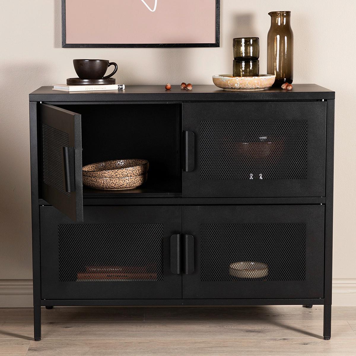 Sideboard Nett Schwarz ca. 90x75x40cm - Schwarz, Design, Metall (90/75/40cm) - Livetastic