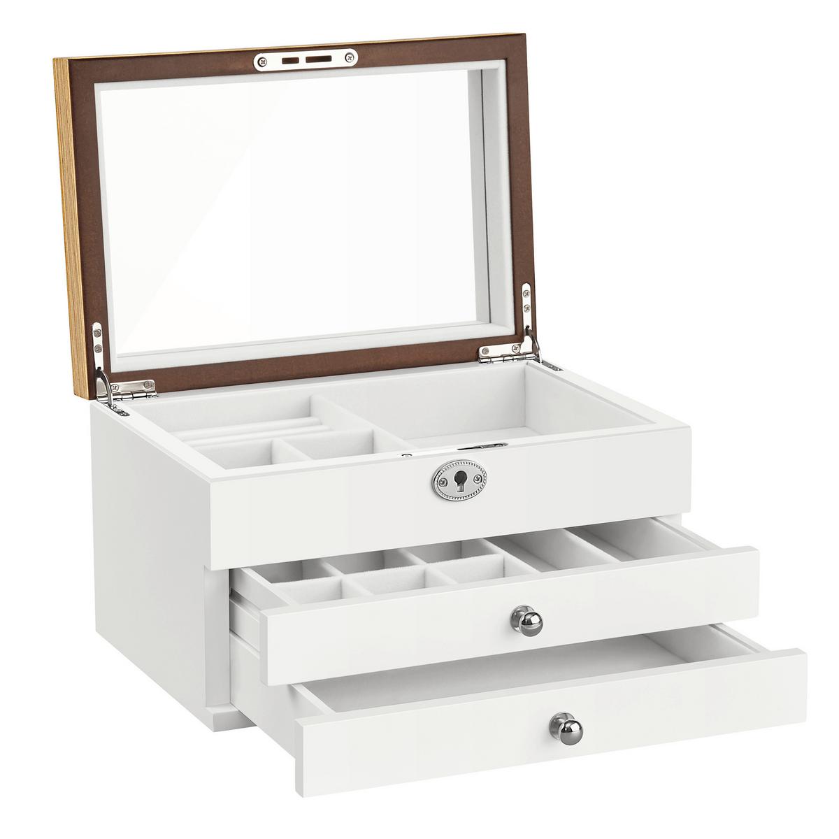 Schmuckkästchen Weiß/Nussbaumfarben - Nussbaumfarben/Weiß, LIFESTYLE, Glas/Holz (25/15/17cm)