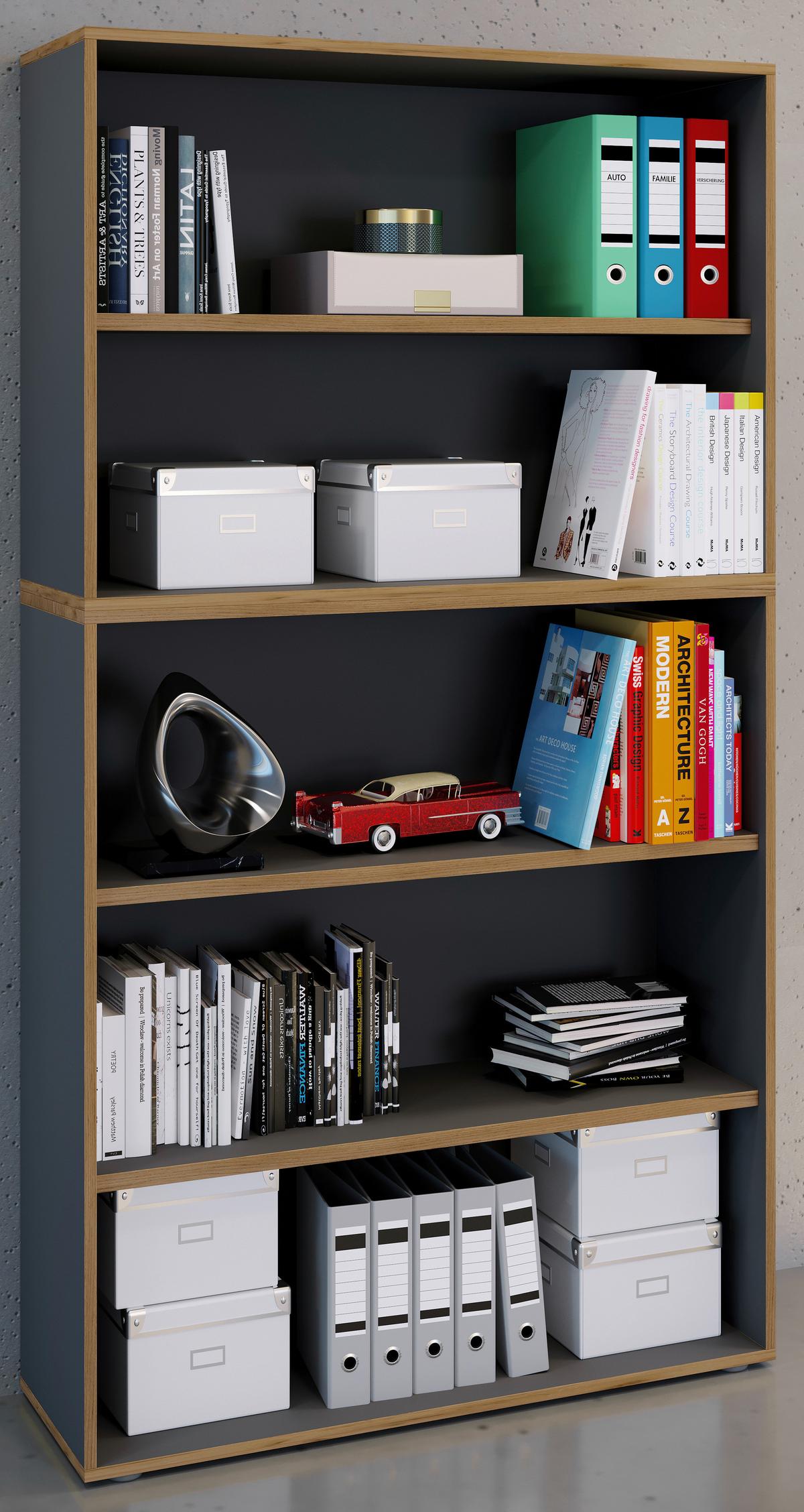AKTENREGAL SALIA B100 - Honigeiche/Anthrazit, Design, Holzwerkstoff/Kunststoff (100/183/33cm) - MID.YOU