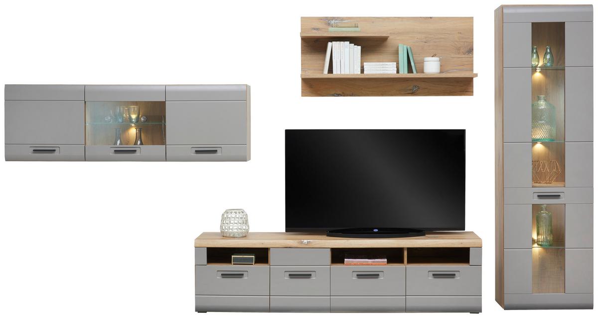 Vitrină suspendată Auris - gri, Modern, sticlă/material pe bază de lemn (164,3/52/37,1cm) - Modern Living