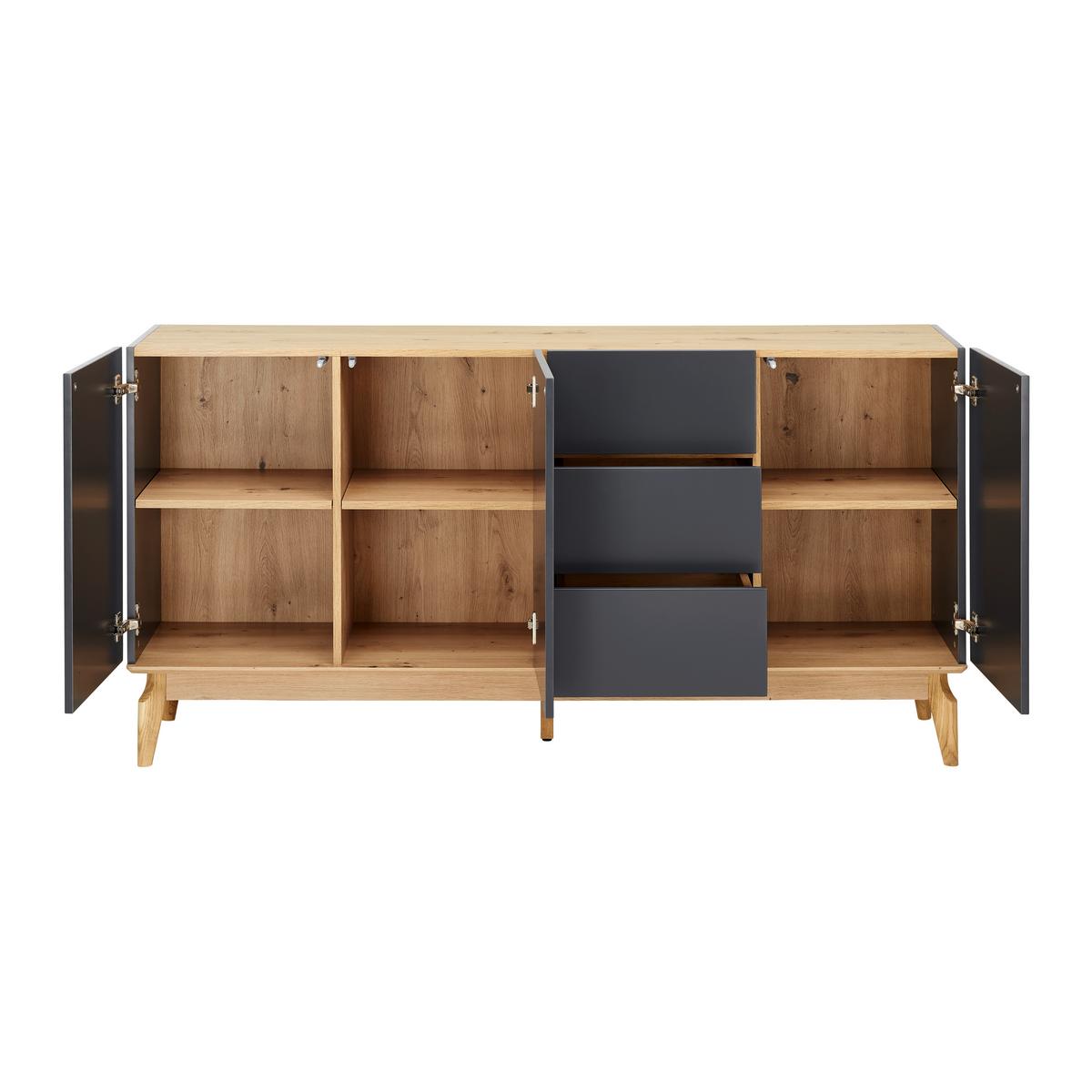 Sideboard Fosco Grau/Eichefarben MDF/Echtholz - Eichefarben/Grau, MODERN, Holz (160/80/40cm) - Bessagi Home